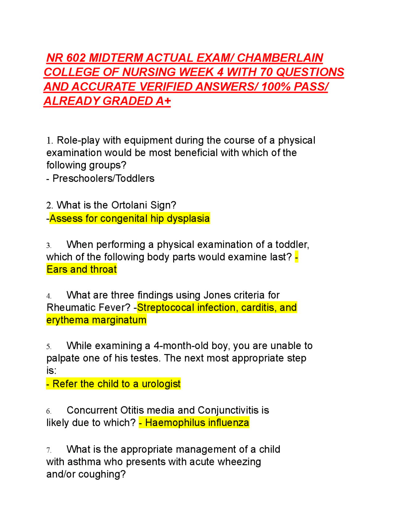NR 602 MIDTERM ACTUAL EXAM.pdf | Exams Nursing | Docsity