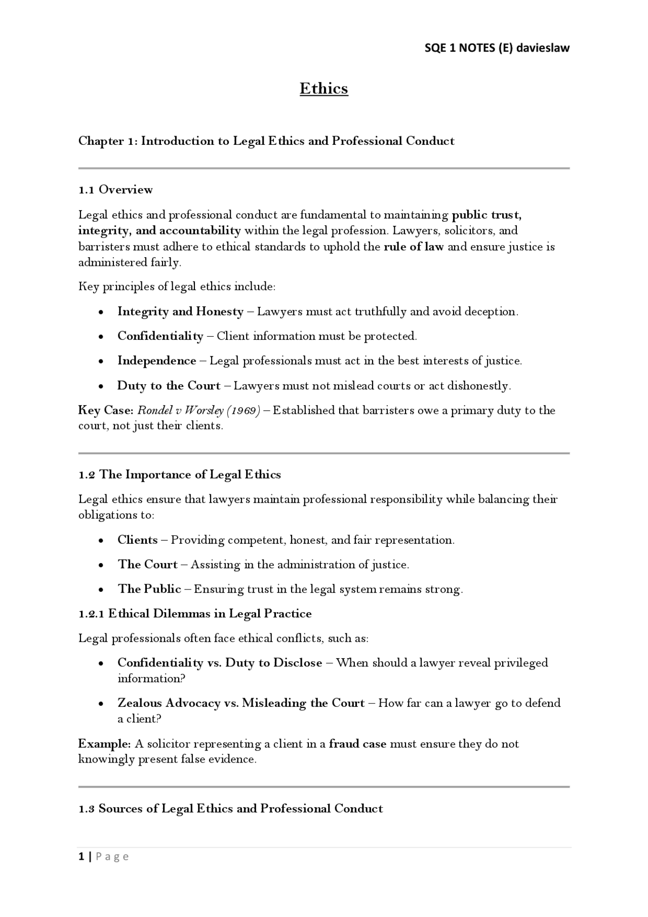 Ethics and Professional Conduct | Study notes Ethics | Docsity