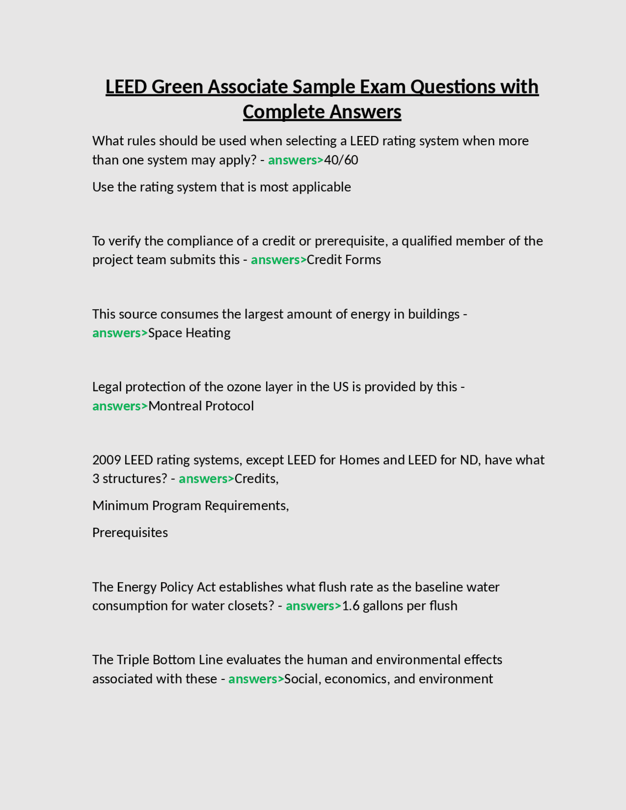 LEED Green Associate Exam: Sample Questions and Answers | Exams Nursing ...