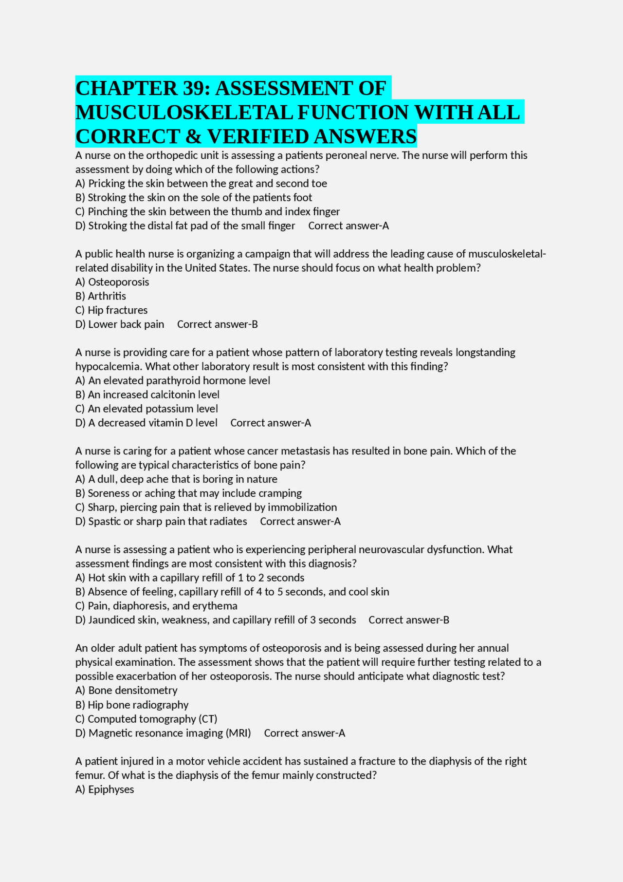 Msq Test Example Musculoskeletal Assessment: Q&A for Nurses and Medical Students | Exams ...
