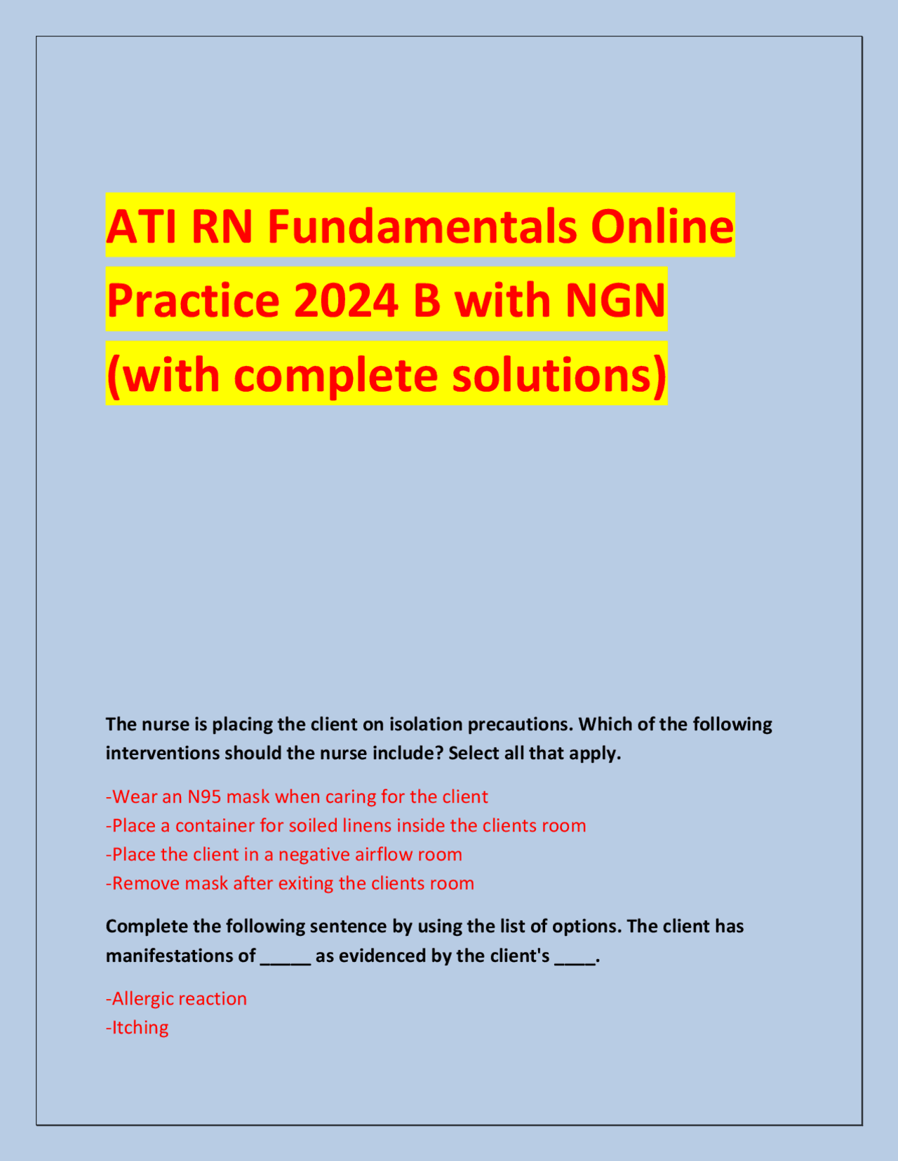 ATI RN Fundamentals Online Practice 2024 B with NGN (with complete ...