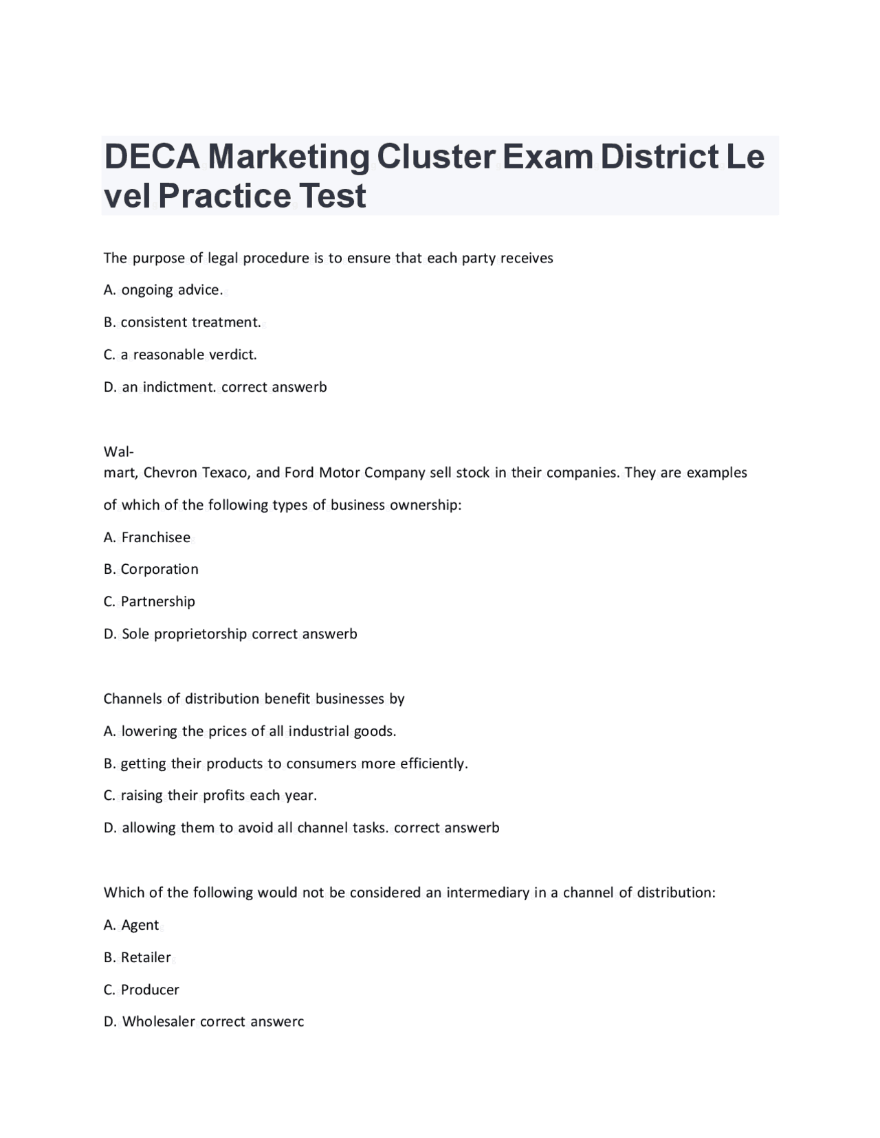 2024 DECA MARKETING CLUSTER EXAMS 1 & 2 (2 VERSIONS) EACH EXAM CONTAINS ...