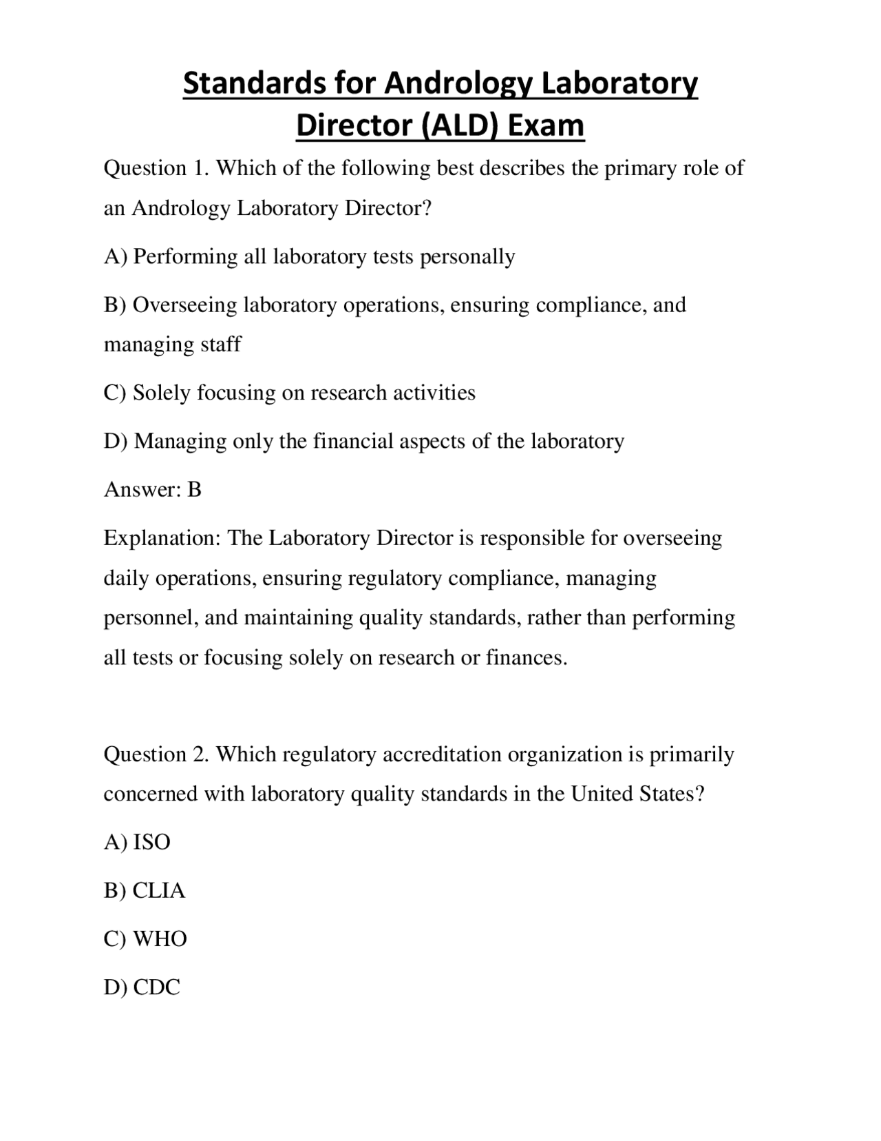 Standards for Andrology Laboratory Director (ALD) Exam | Exams ...