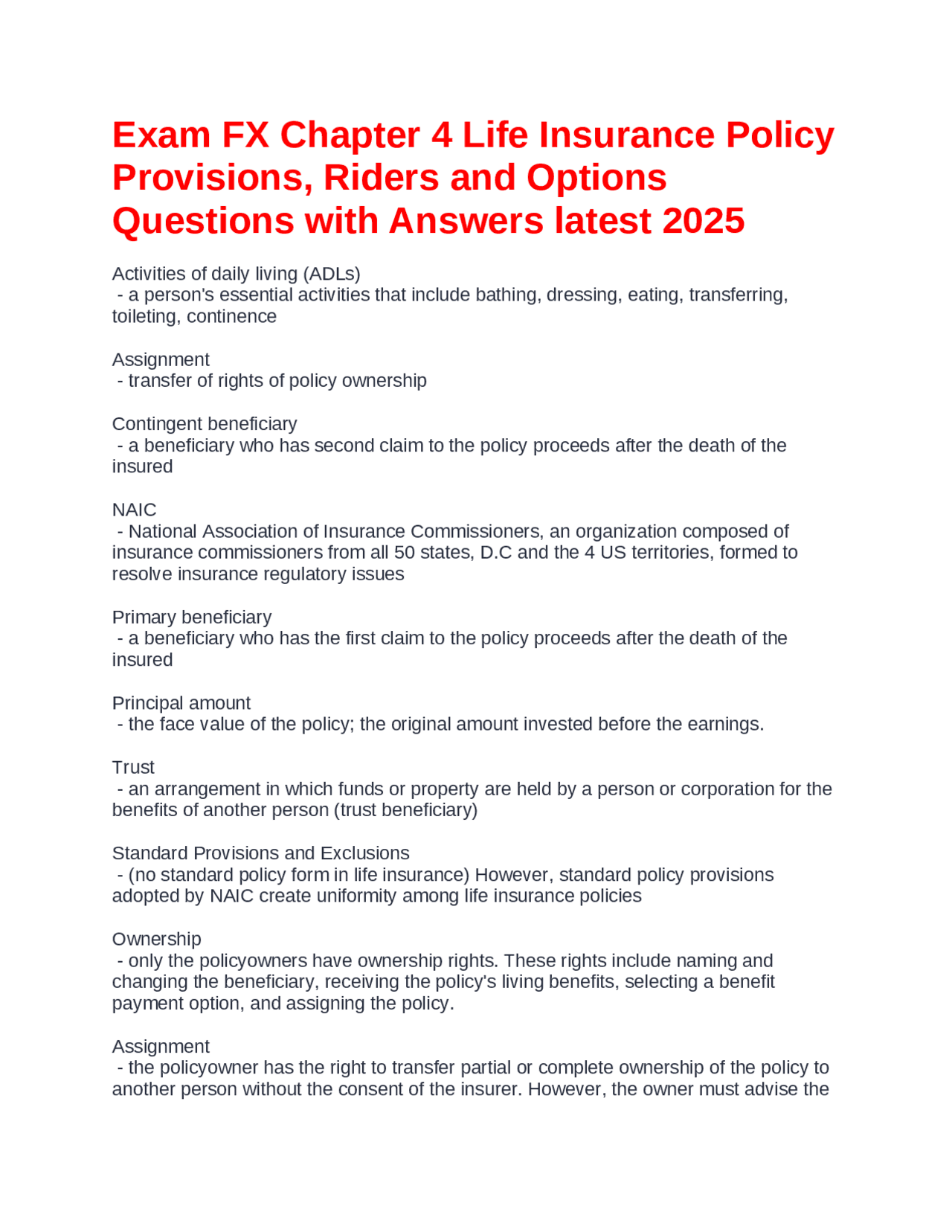Life Insurance Policy Provisions, Riders, and Options: Exam Prep 2025 ...
