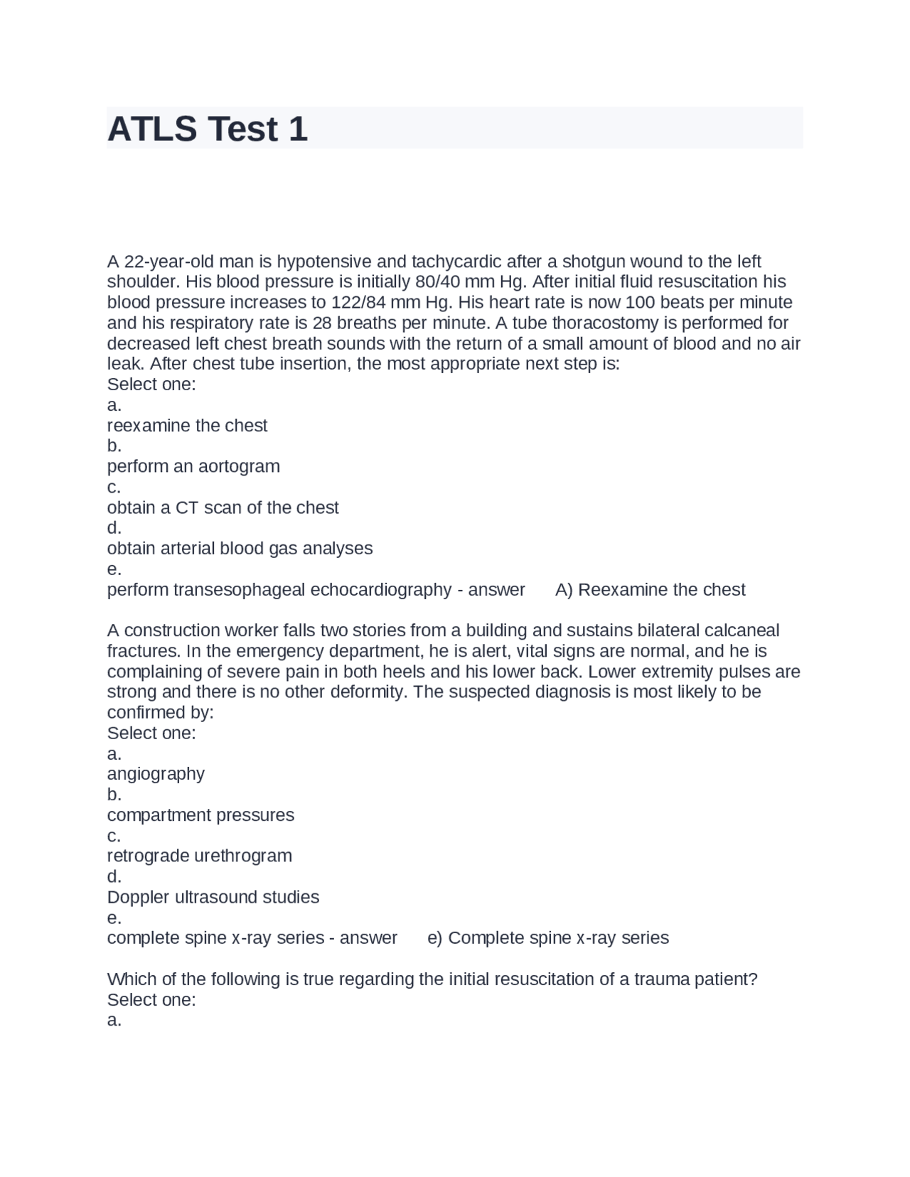 ATLS Test 1 Questions with Accurate Answers | Exams Advanced Education ...