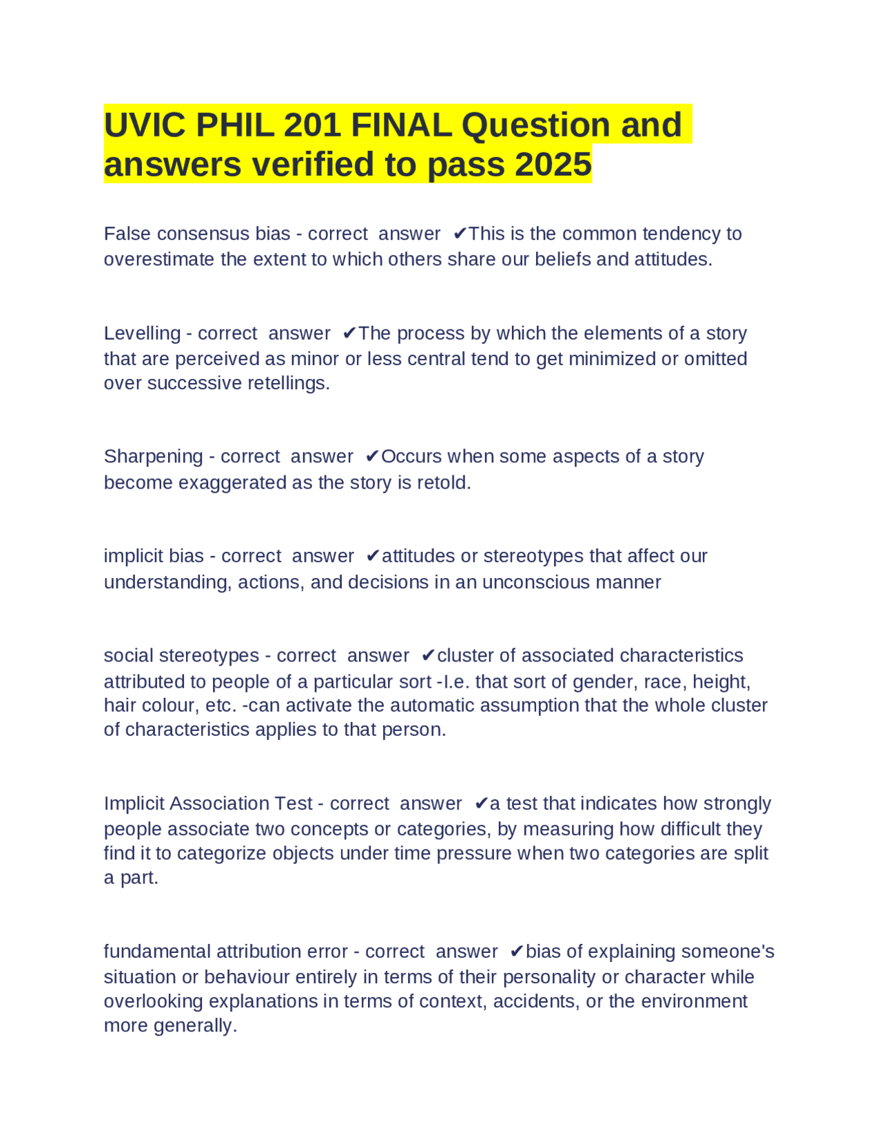 UVIC PHIL 201 FINAL Question and answers verified to pass 2025 | Exams ...