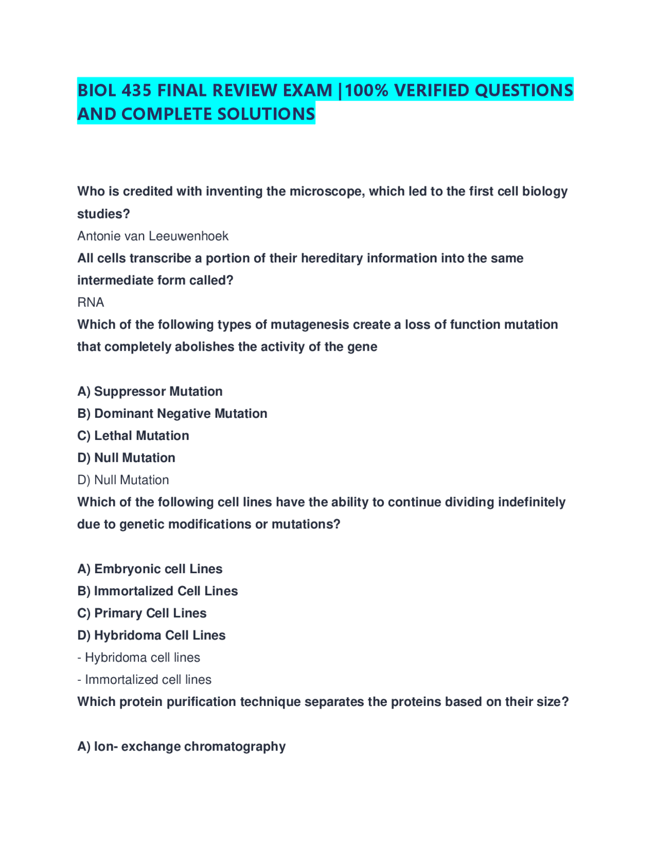 BIOL 435 FINAL REVIEW EXAM |100% VERIFIED QUESTIONS AND COMPLETE ...