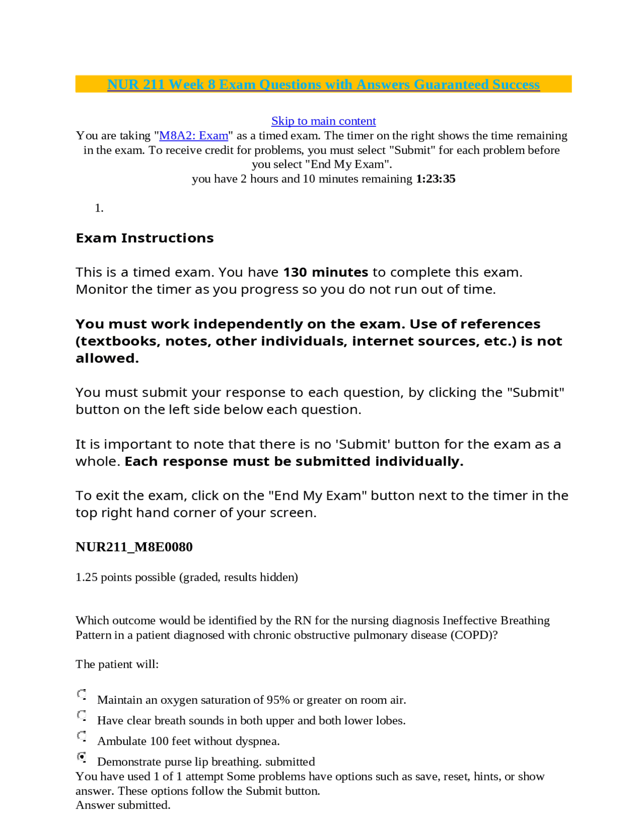 NUR 211 Week 8 Exam Questions with Answers Guaranteed Success | Exams ...
