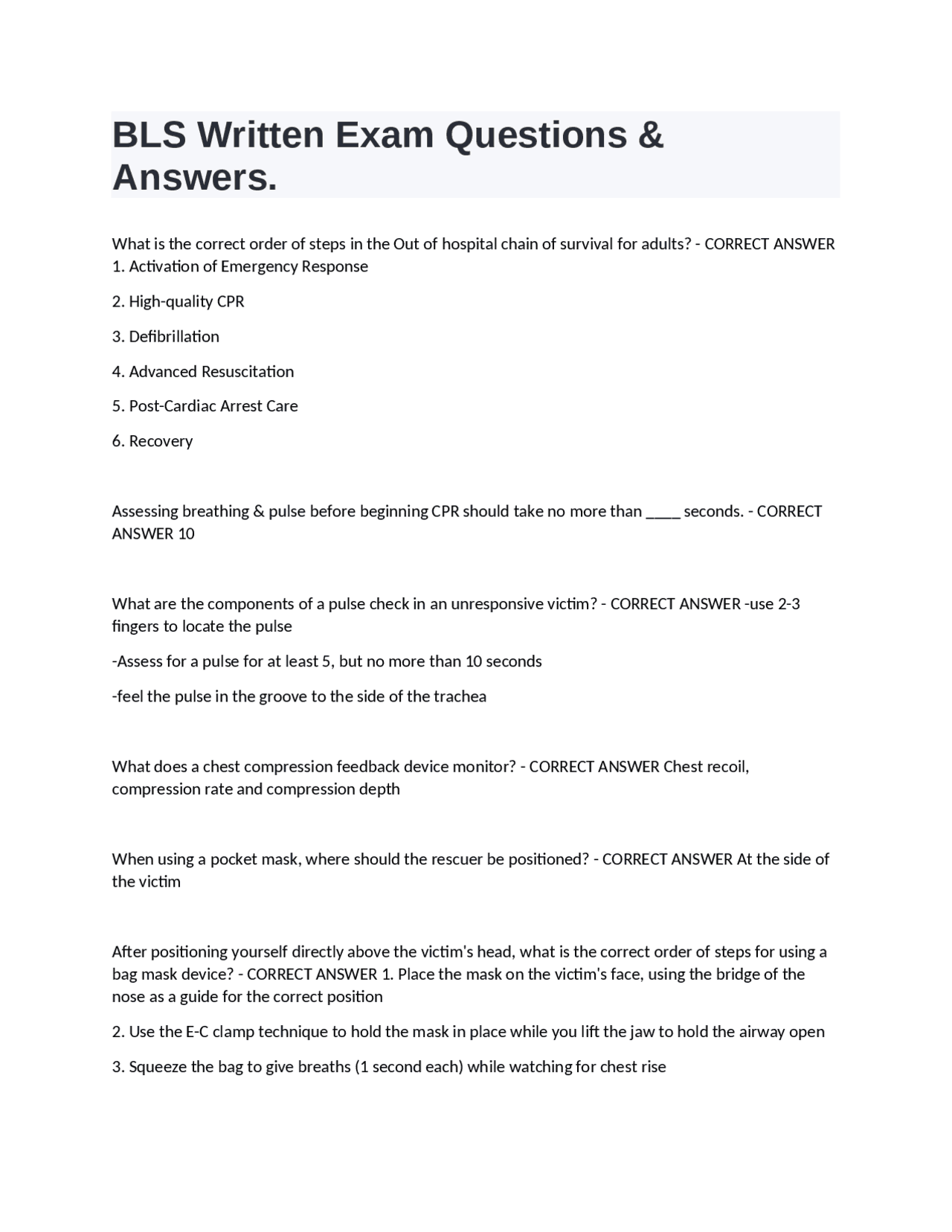 BLS Exam Questions and Answers: A Comprehensive Study Guide | Exams ...