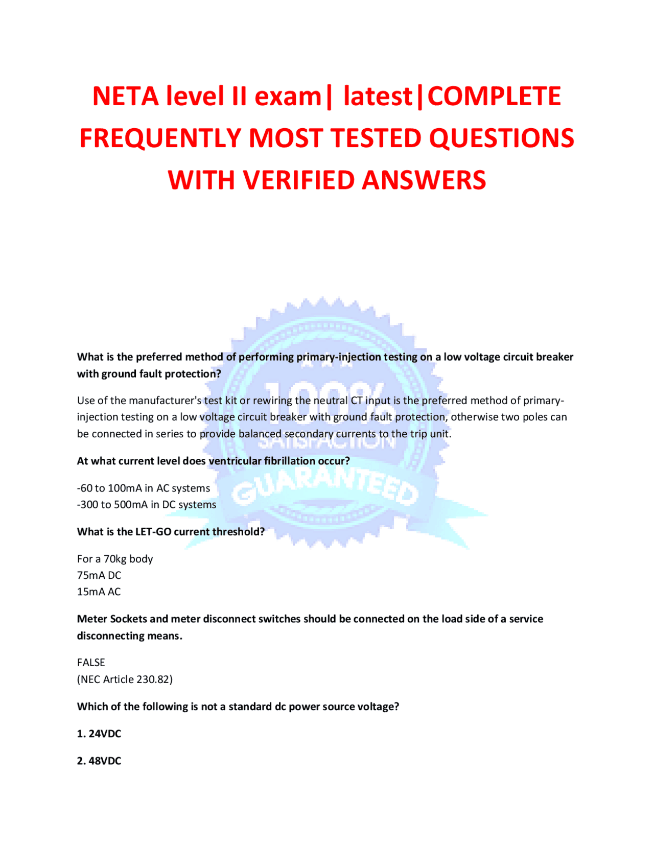 Neta Study Guide NETA level II exam| latest|COMPLETE FREQUENTLY MOST TESTED QUESTIONS ...
