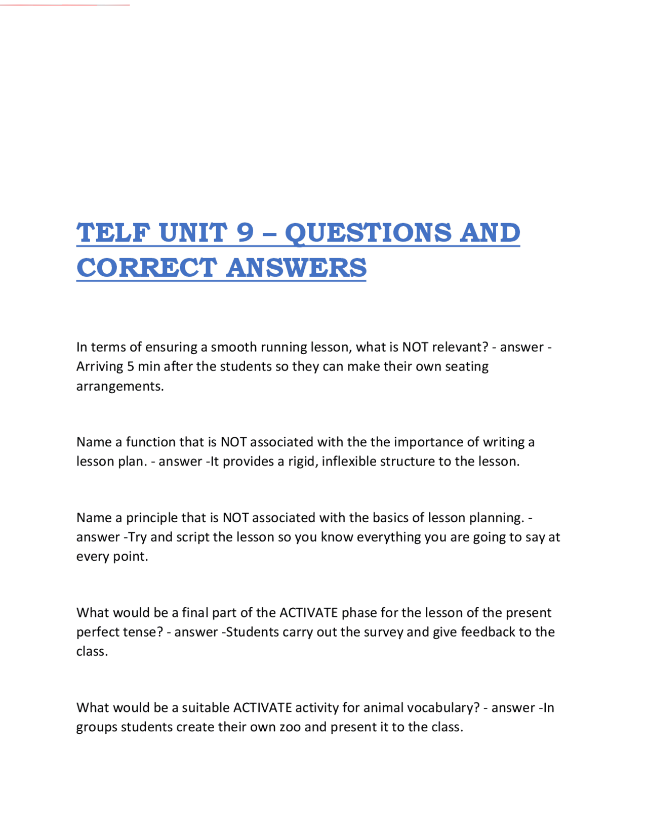 TEFL Lesson Planning: Questions and Answers for Effective Teaching ...