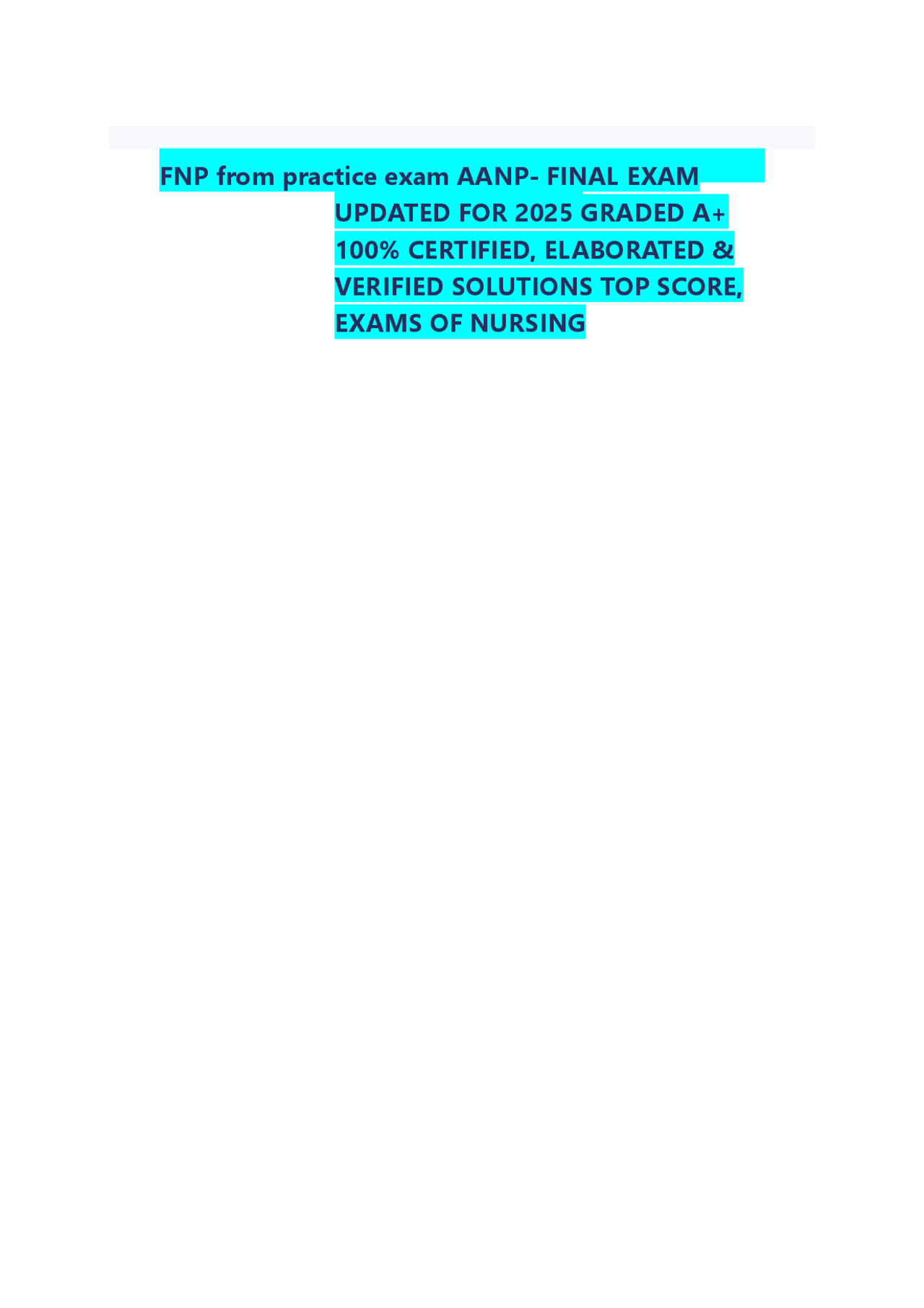 AANP FNP Practice Exam: Clinical Scenarios & Verified Solutions | Exams ...