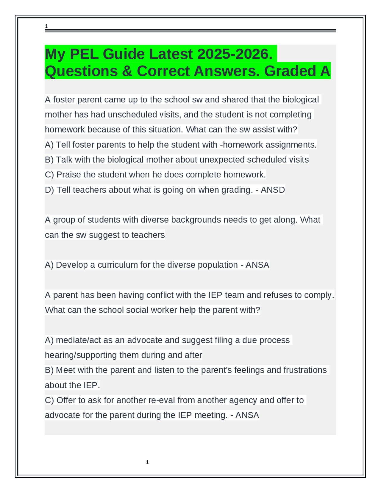 School Social Work Practice Questions and Answers: A Study Guide for ...