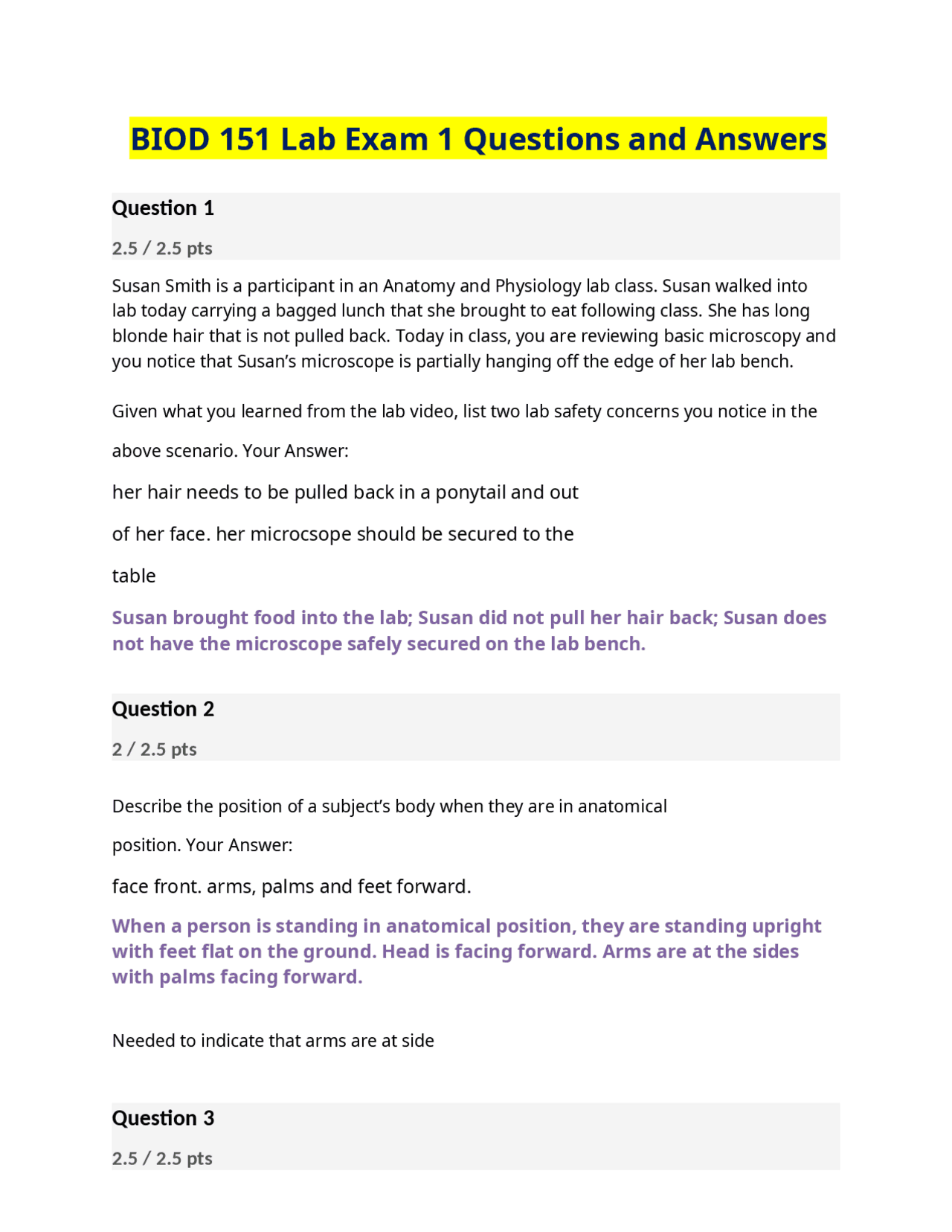 BIOD 151 Lab Exam 1 Questions and Answers | Exams Nursing | Docsity