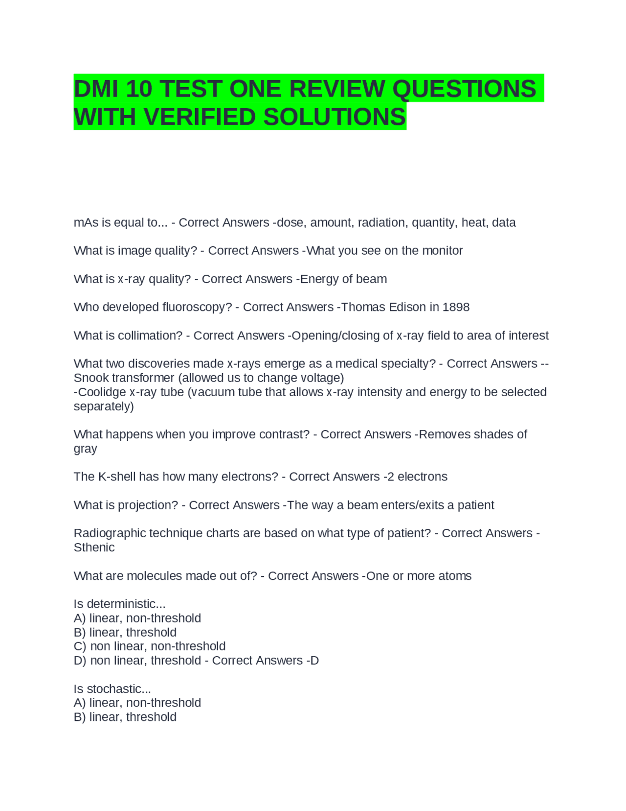 DMI 10 TEST ONE REVIEW QUESTIONS WITH VERIFIED SOLUTIONS | Exams ...