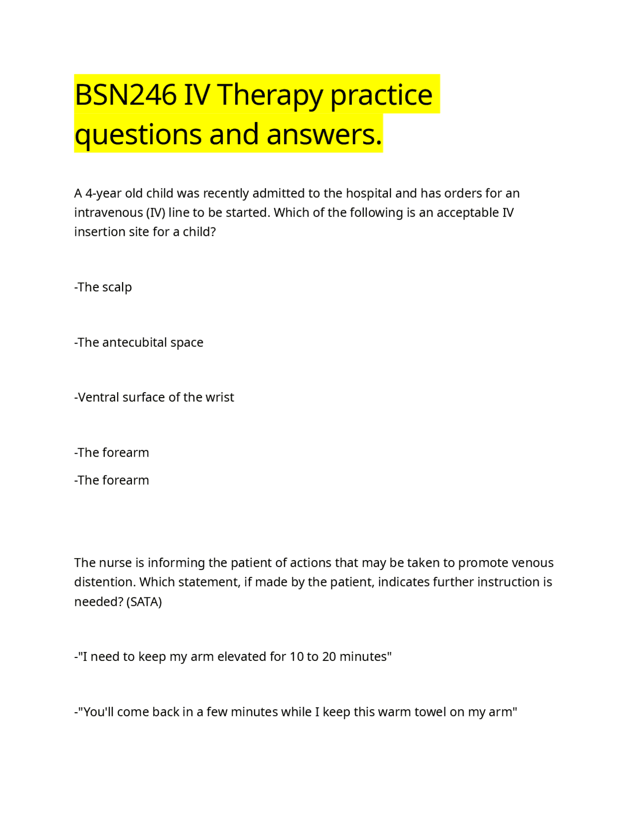 Sample Iv Questions IV Therapy Practice Questions and Answers for Nurses | Exams Nursing ...