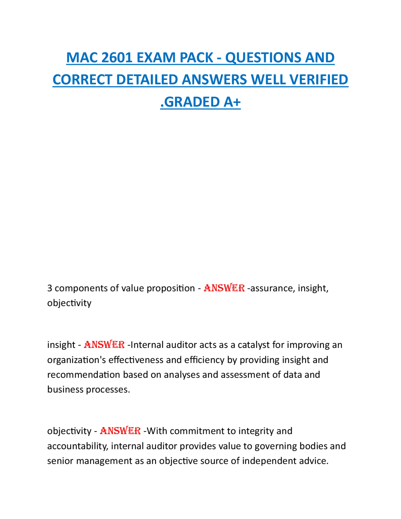 MAC 2601 EXAM PACK - QUESTIONS AND CORRECT DETAILED ANSWERS WELL ...