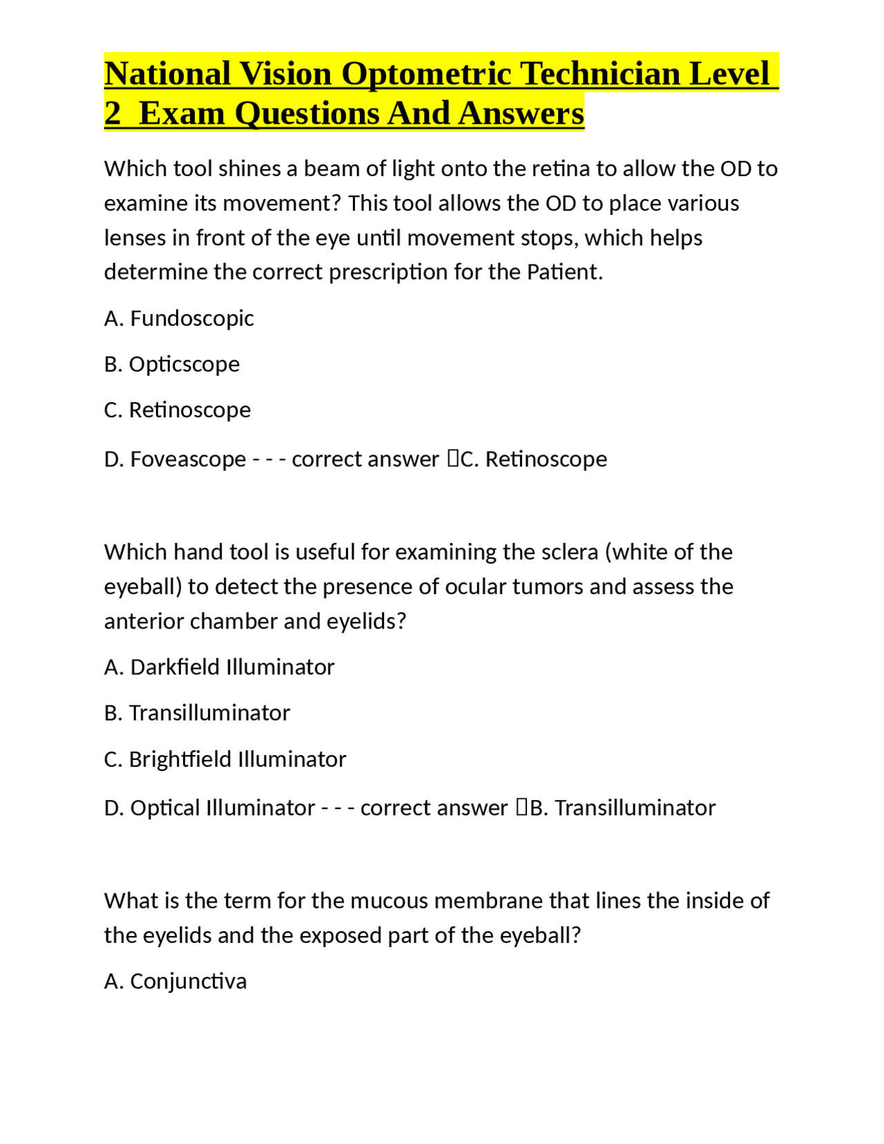 Optometry Instruments Osce Questions National Vision Optometric Technician Level 2 Exam Questions And ...