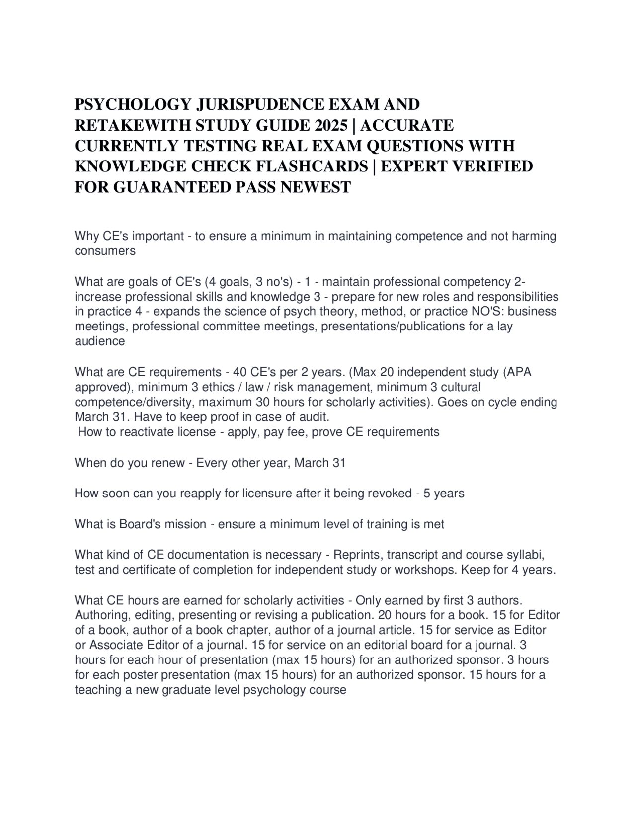 Psychology Jurisprudence Exam Study Guide 2025: Ethics and Regulations ...