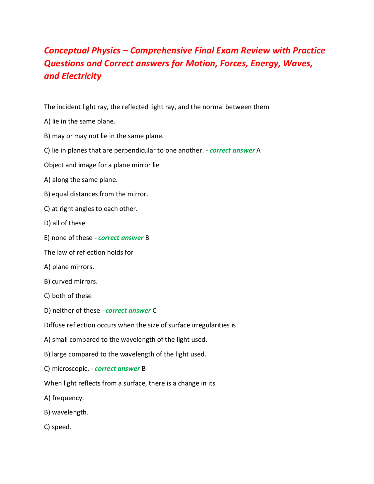 Conceptual Physics – Comprehensive Final Exam Review with Practice ...