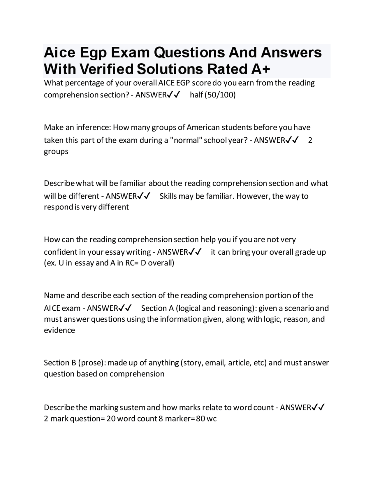 Aice Egp Exam Questions And Answers With Verified Solutions Rated A+ ...
