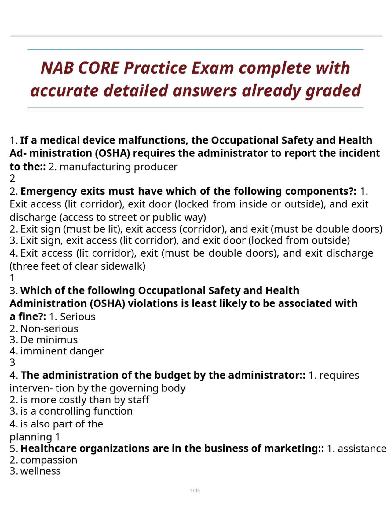 Nab Comprehension NAB CORE Practice Exam complete with accurate detailed answers already ...