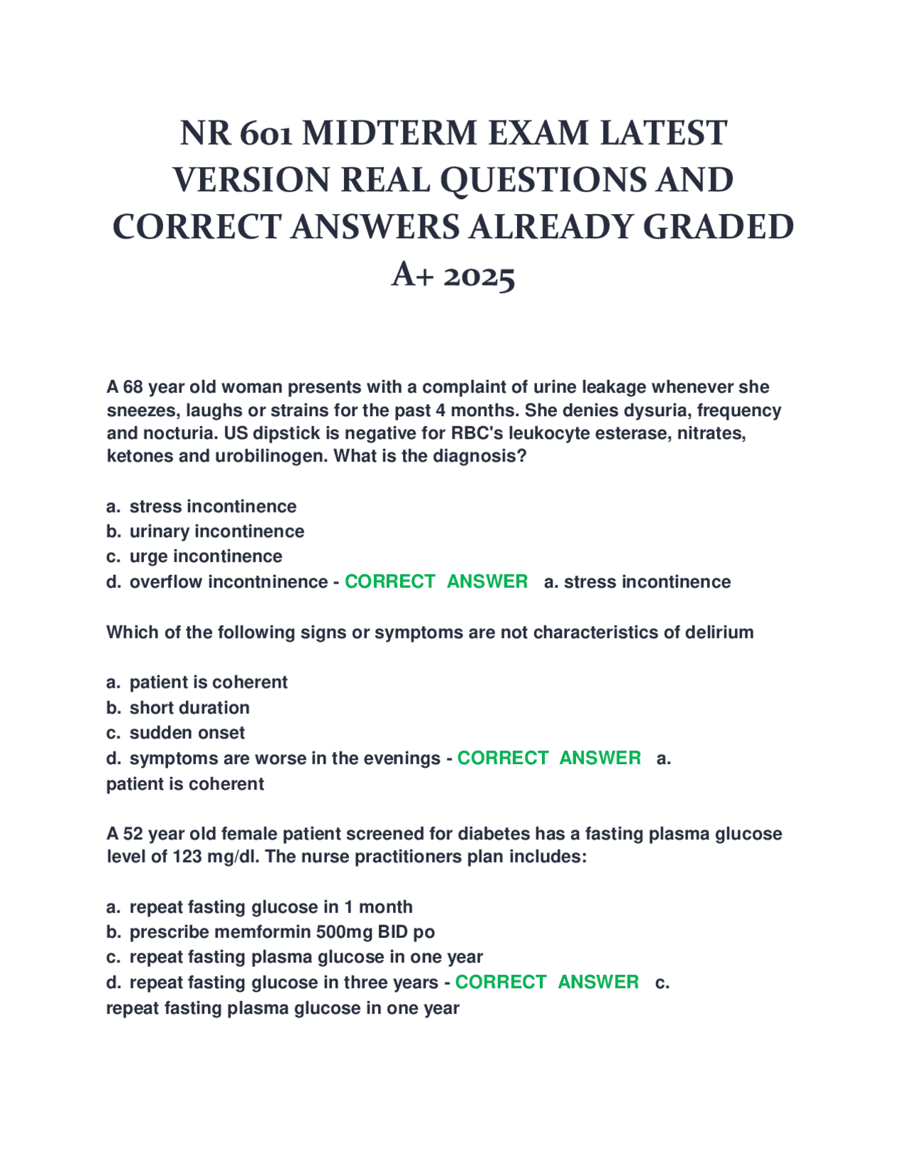 NR 601 MIDTERM EXAM LATEST VERSION REAL QUESTIONS AND CORRECT ANSWERS ...