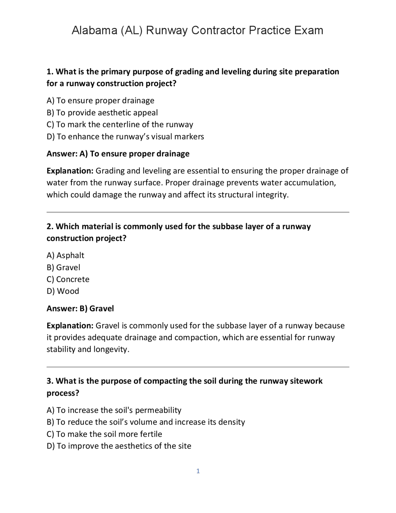 Al Question Alabama (AL) Runway Contractor Practice Exam (Questions & Answers ...