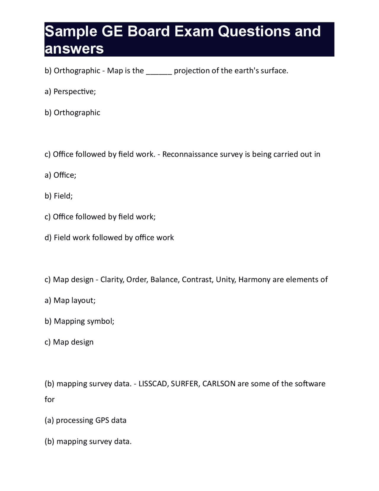 Sample GE Board Exam Questions and answers | Exams Nursing | Docsity
