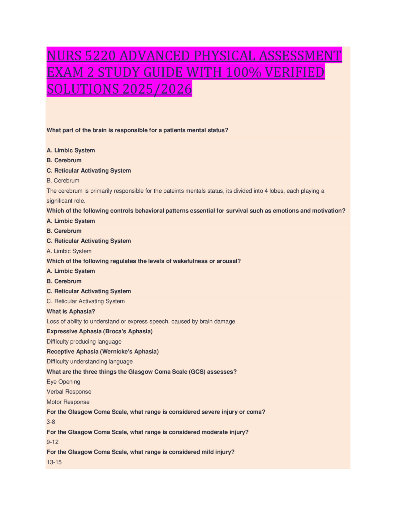 NURS 5220 ADVANCED PHYSICAL ASSESSMENT EXAM 2 STUDY GUIDE WITH 100% ...