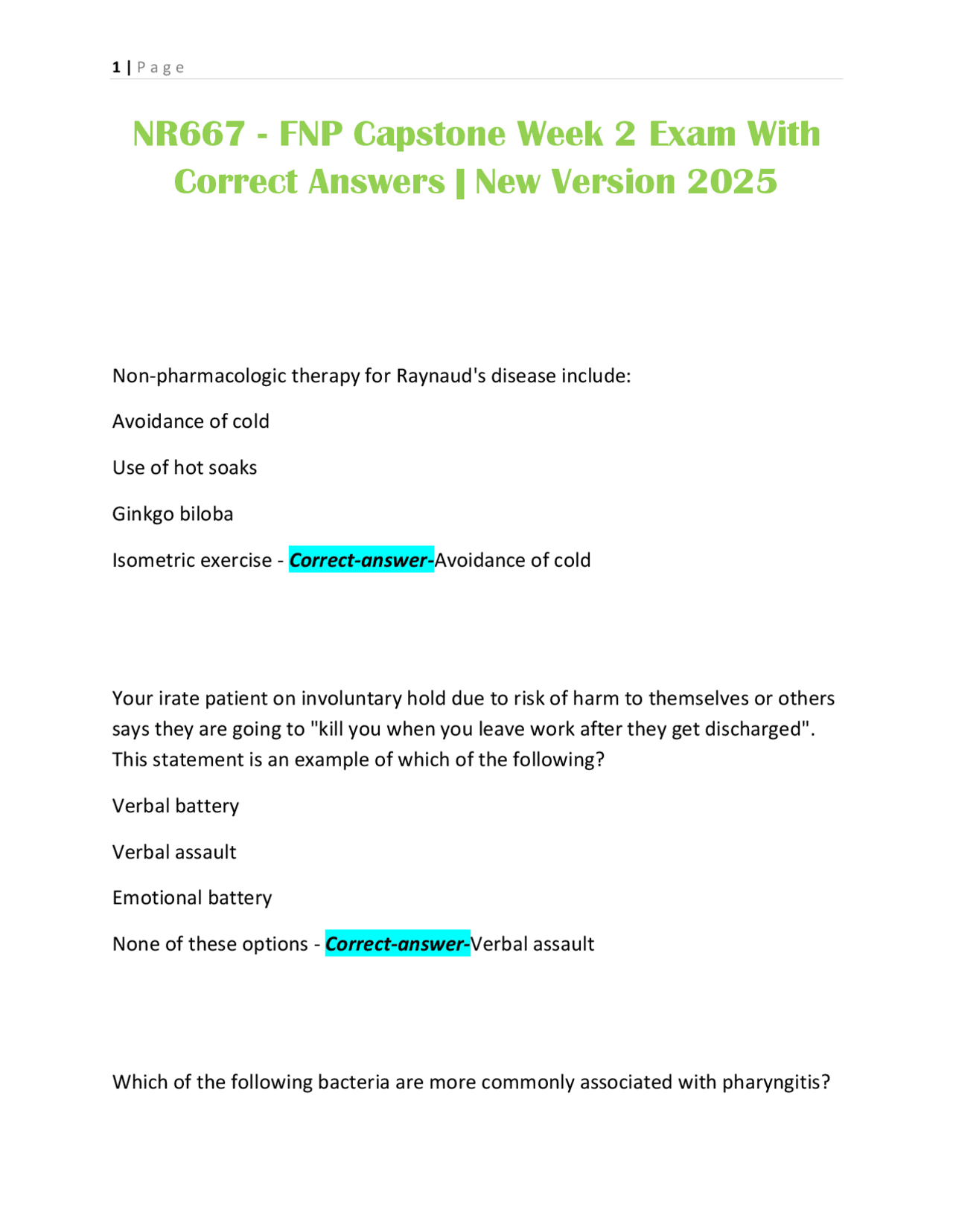 NR667 - FNP Capstone Week 2 Exam With Correct Answers | New
