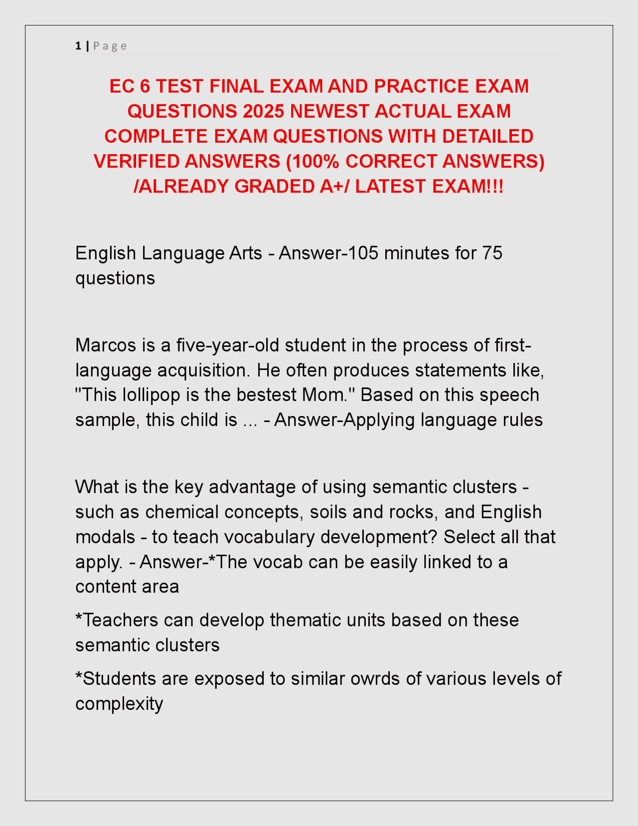EC 6 TEST FINAL EXAM AND PRACTICE EXAM QUESTIONS 2025 NEWEST ACTUAL ...