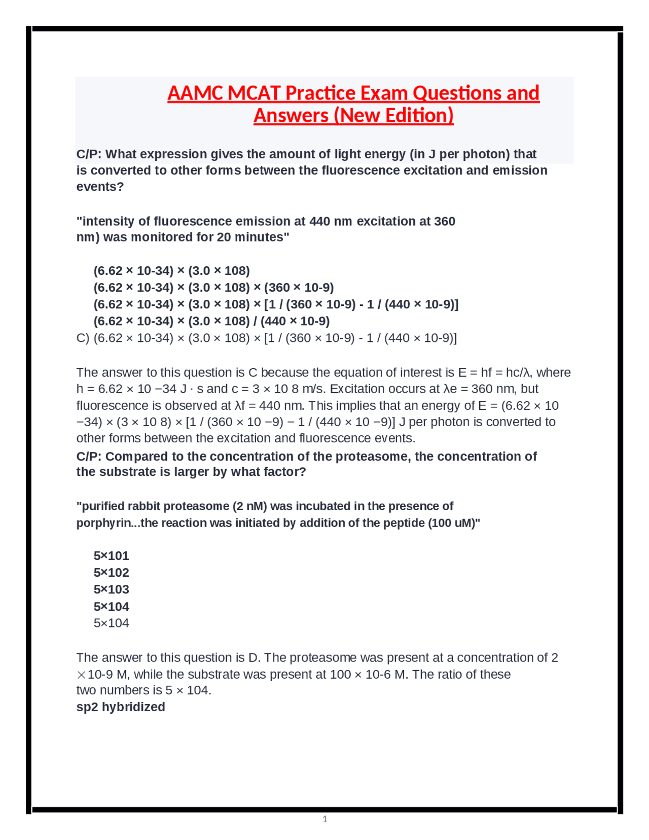 MCAT Chemistry and Physics Practice Questions with Detailed ...