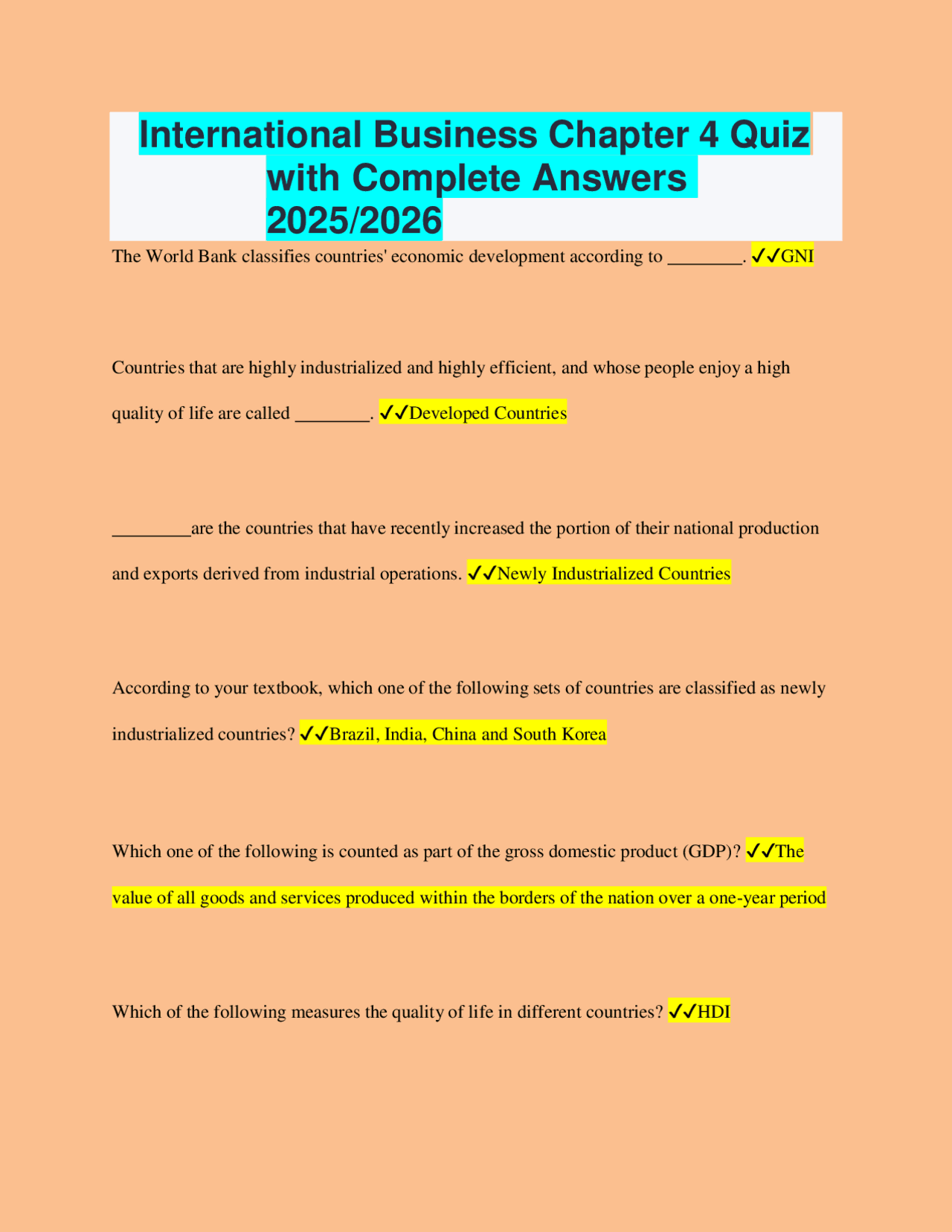 International Business Chapter 4 Quiz with Complete Answers 2025/26 ...