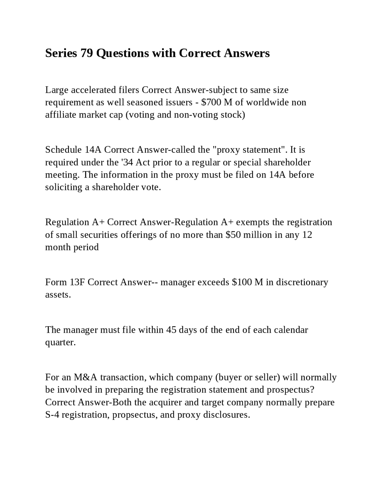 Series 79 Exam: Key Questions and Answers on Securities Regulations | Exams Advanced Education ...