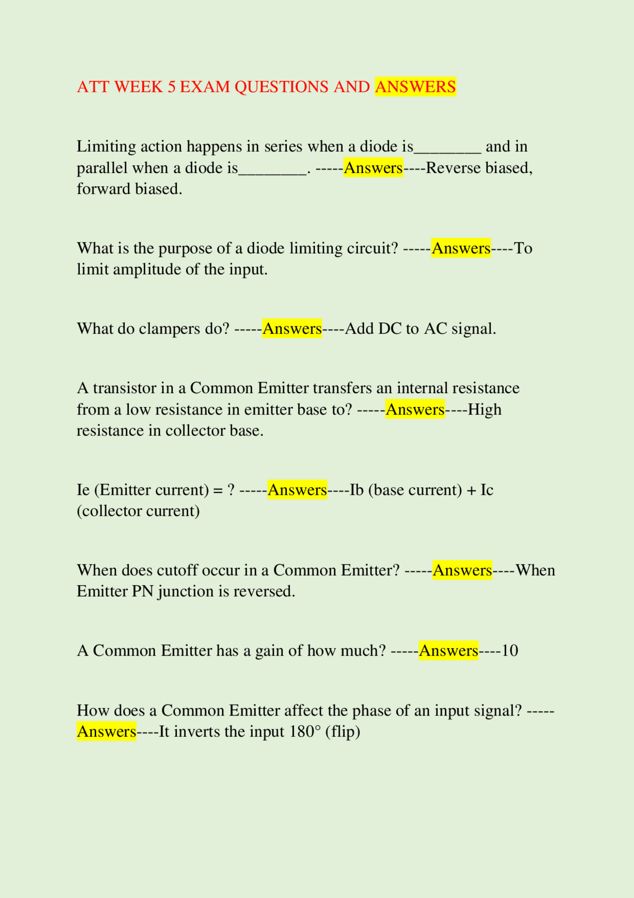 ATT WEEK 5 EXAM QUESTIONS AND ANSWERS | Exams Electrical and ...