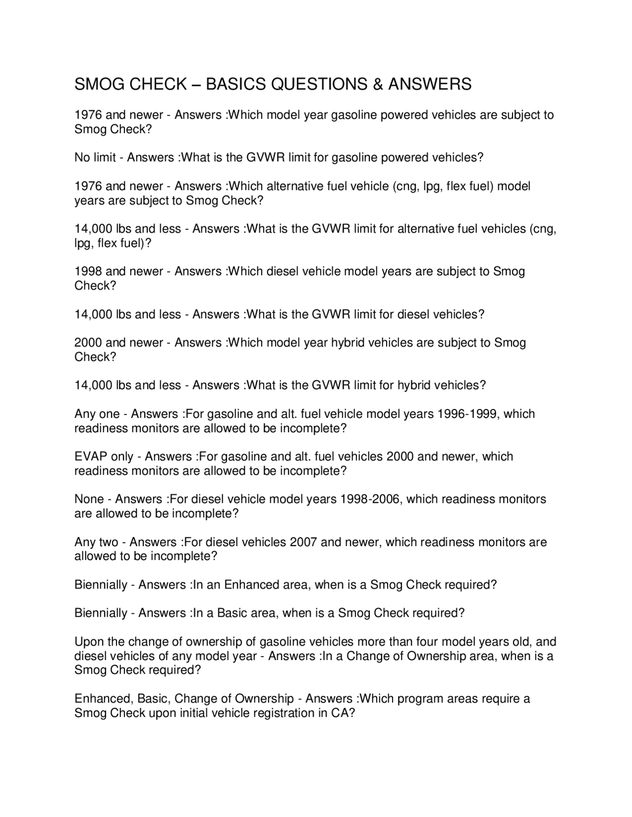 Smog Check Basics: A Comprehensive Q&A Guide | Exams Social Sciences ...