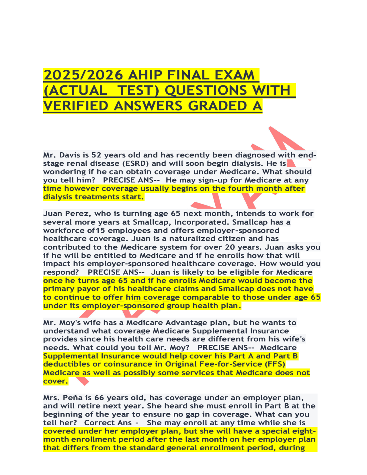 2025/2026 AHIP FINAL EXAM (ACTUAL TEST) QUESTIONS WITH VERIFIED ANSWERS ...