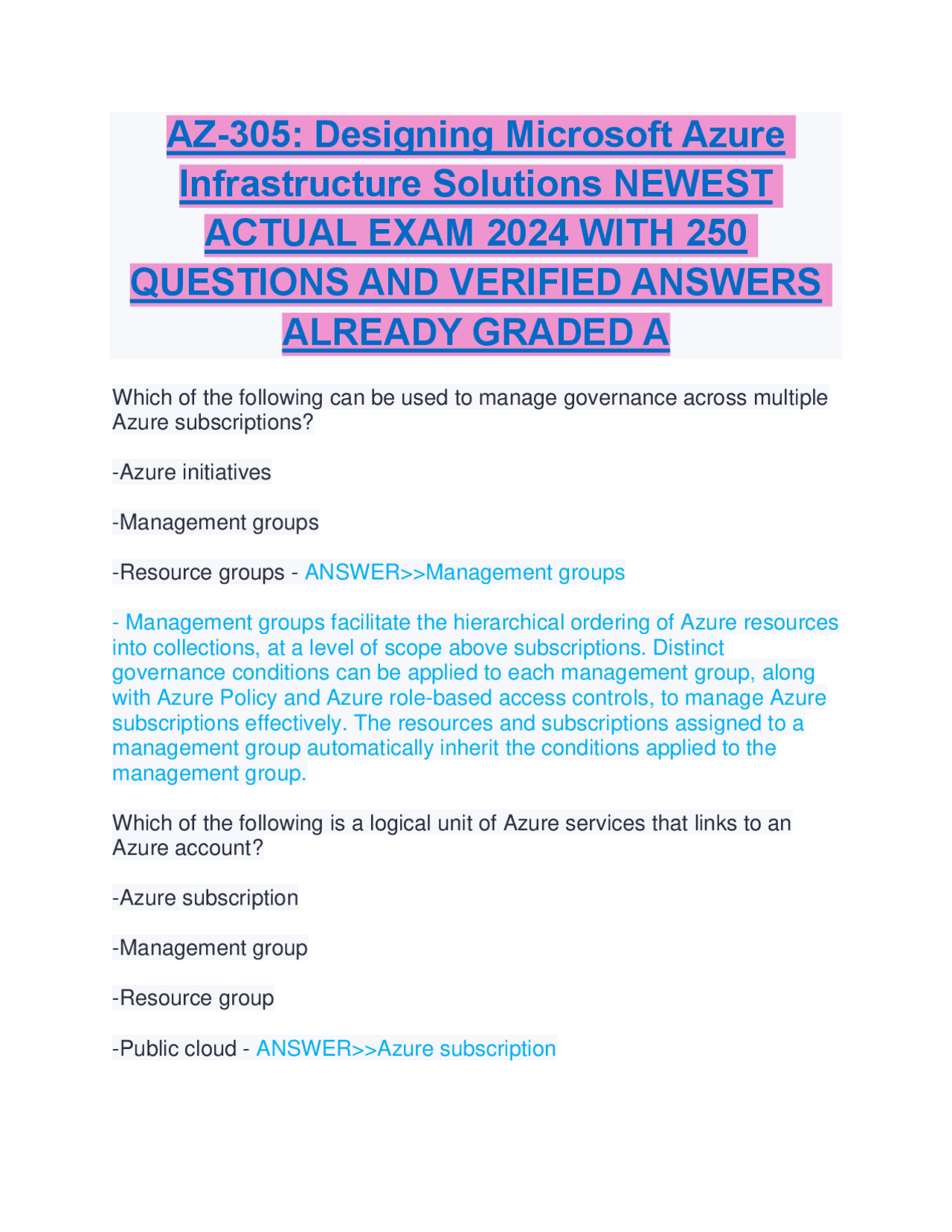 AZ305 Designing Microsoft Azure Infrastructure Solutions NEWEST