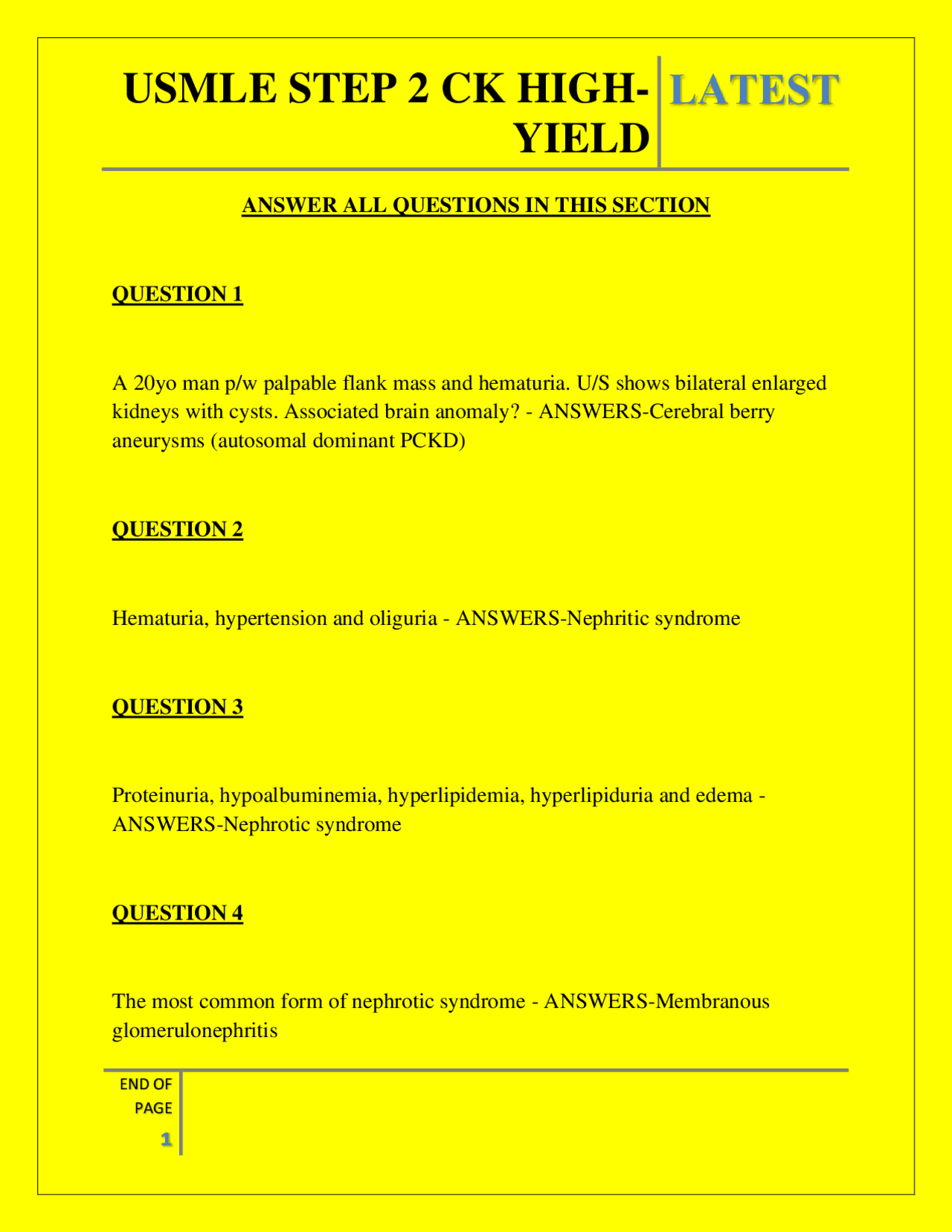 USMLE STEP 2 CK HIGHYIELD QUESTIONS AND ANSWERS 2025 | Exams Nursing ...