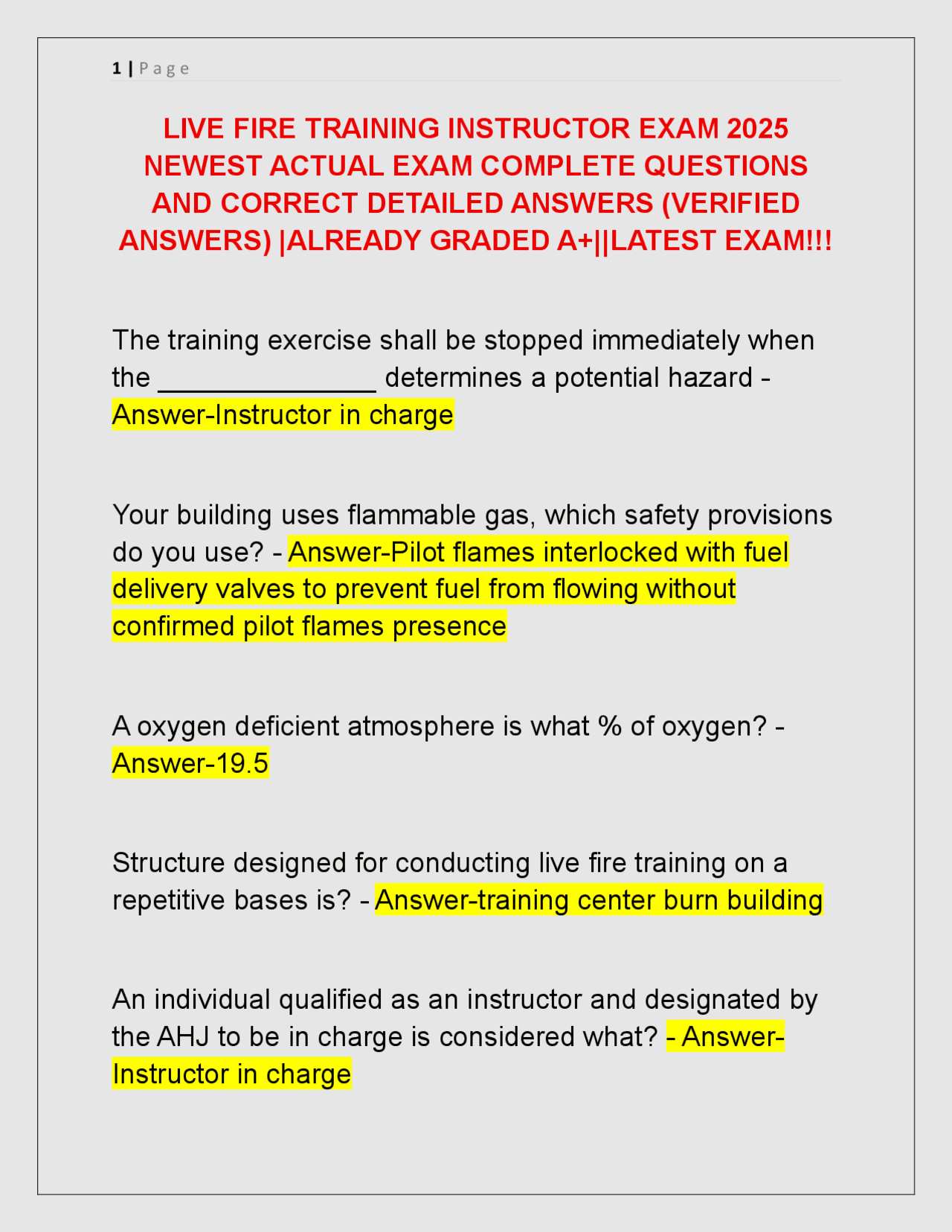 Fire Instructor Ii Practical Examples LIVE FIRE TRAINING INSTRUCTOR EXAM 2025 NEWEST ACTUAL EXAM COMPLETE ...