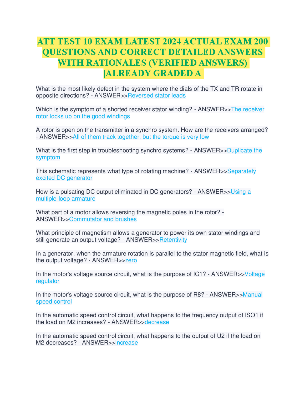 ATT TEST 10 EXAM LATEST 2024 ACTUAL EXAM 200 QUESTIONS AND CORRECT ...