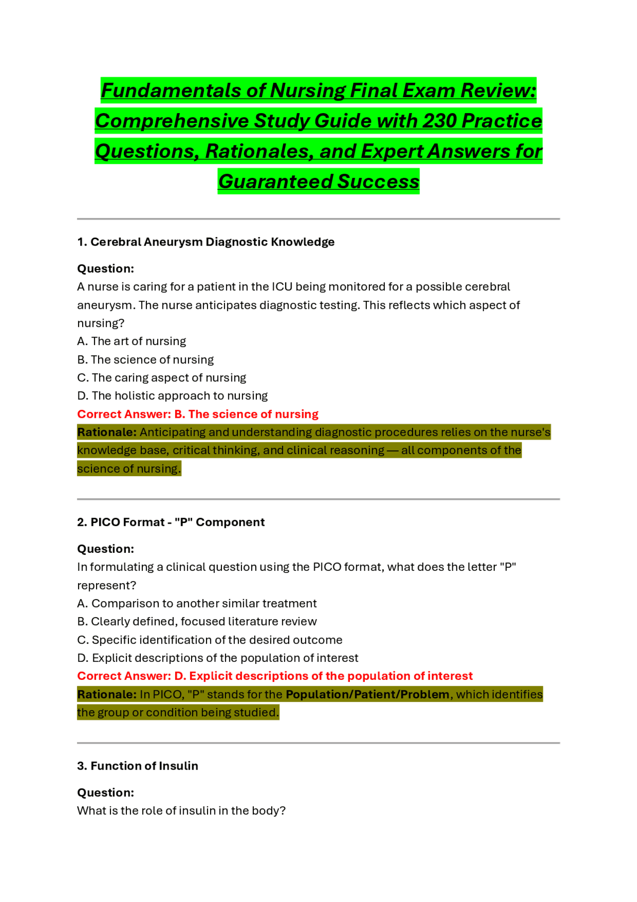 Fundamentals of Nursing Final Exam Review: Comprehensive Study Guide ...