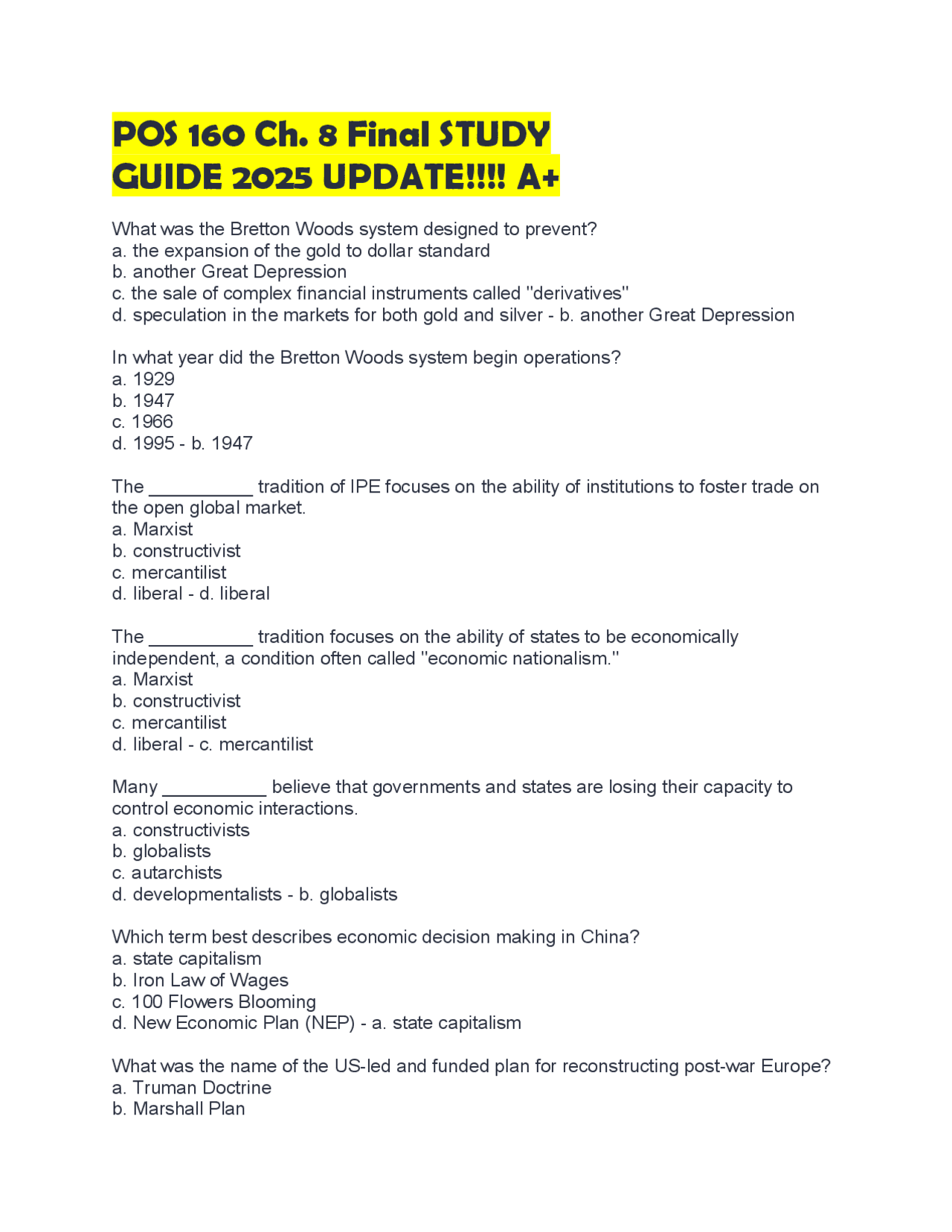 POS 160 Ch 8 Final STUDY GUIDE 2025 UPDATE!!!! A+ | Exams Advanced ...