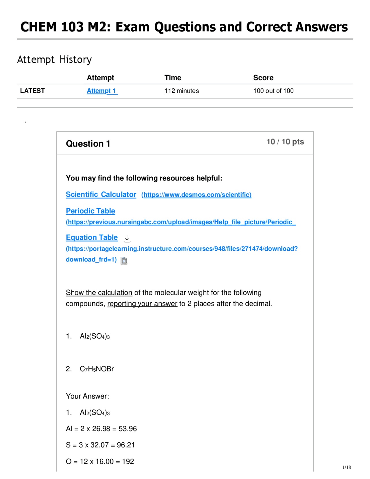 CHEM 103 M2: Exam Questions and Correct Answers Rated A+ exam | Exams ...