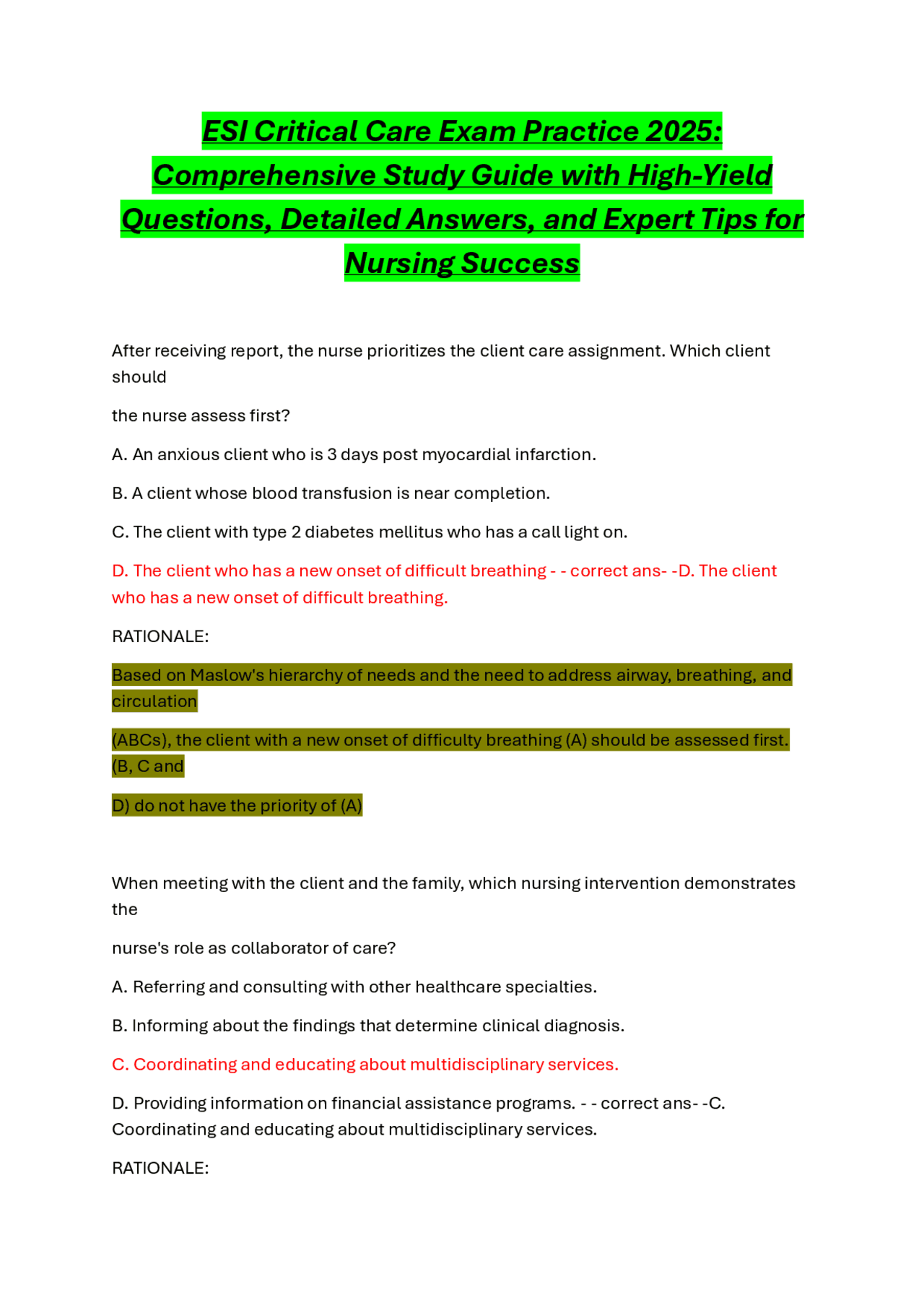 H.E.S.I Critical Care Exam Practice 2025: Comprehensive Study Guide ...