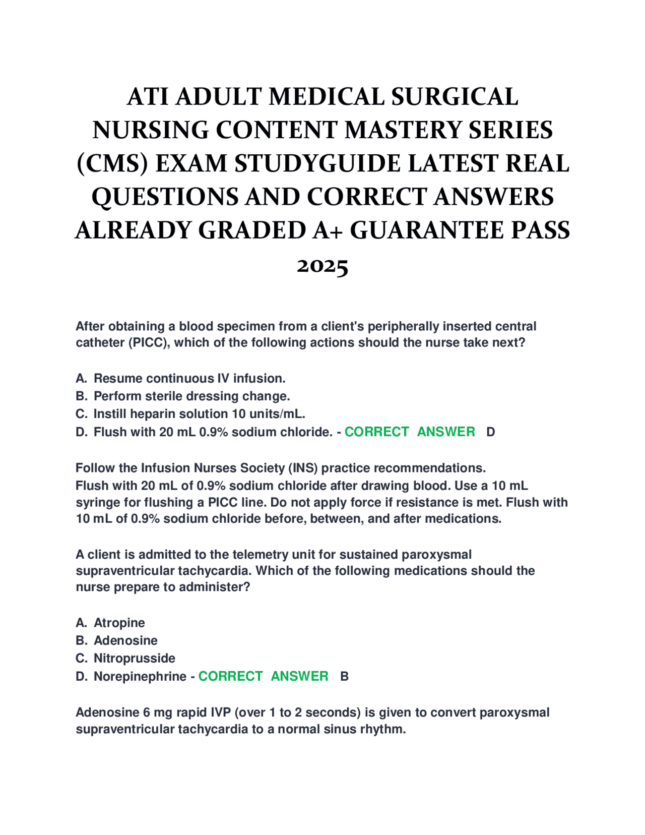 Medical-Surgical Nursing Exam Prep: Questions & Answers for 2025 ...