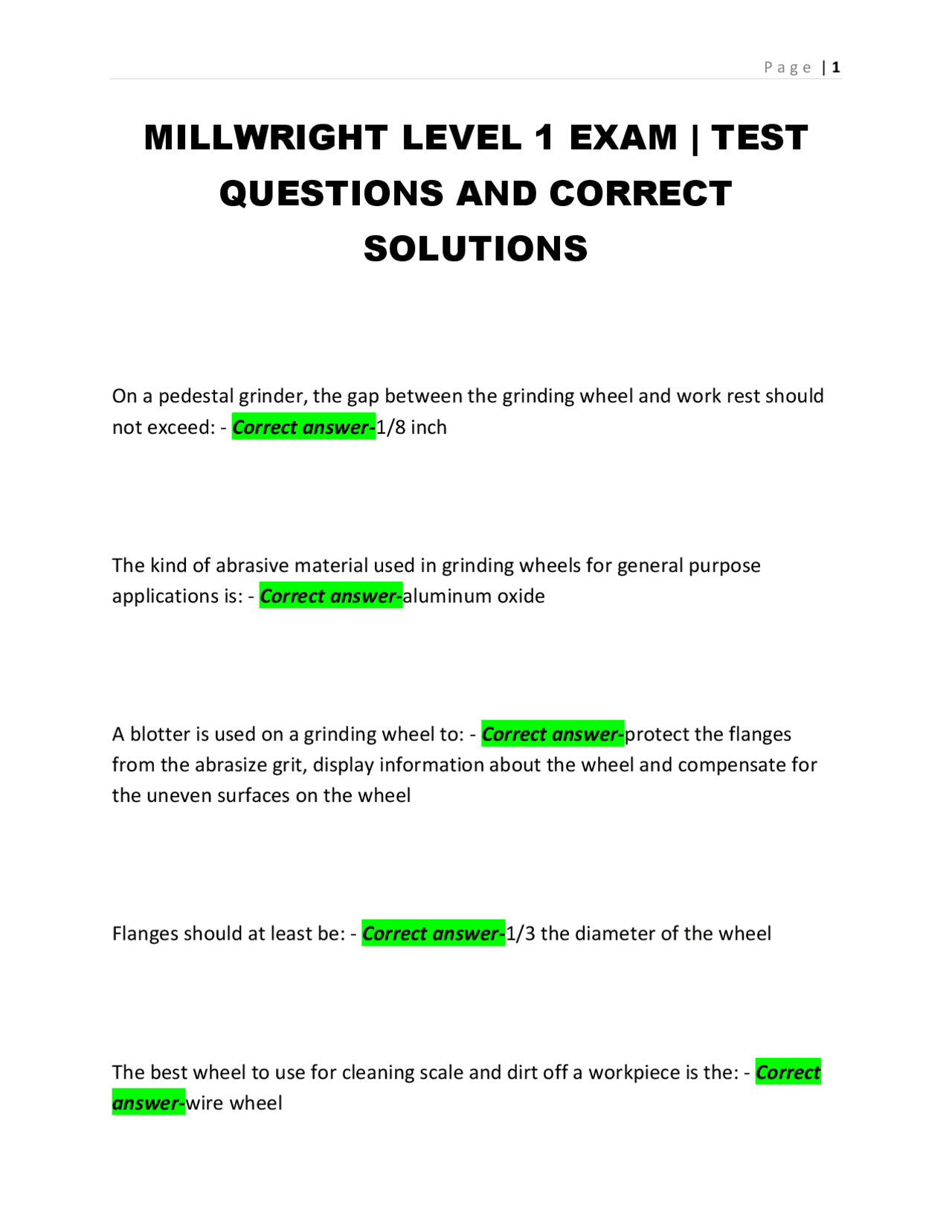 Millwright Level 1 Exam: Grinding, Power & Explosive Tools Q&A | Exams ...