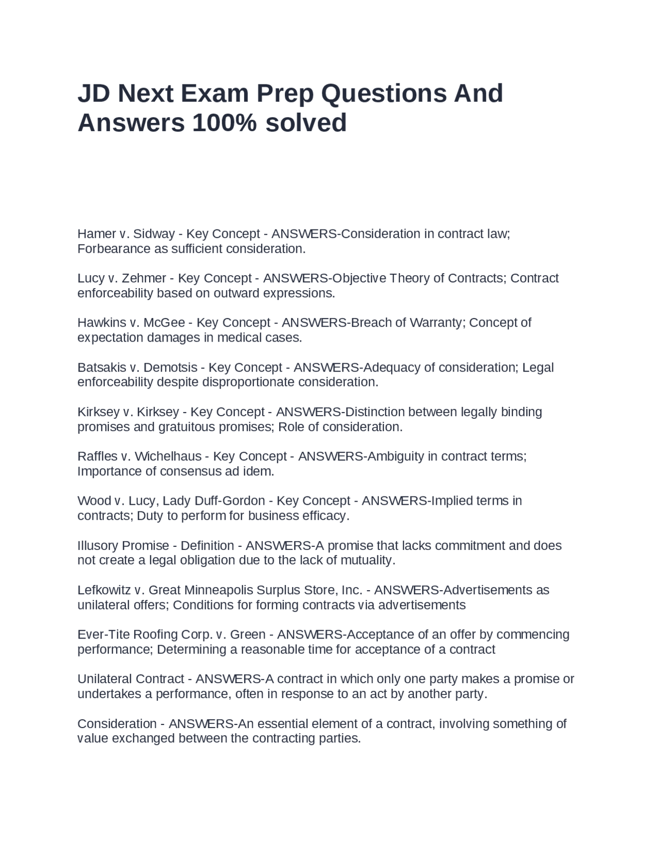 JD Next Exam Prep Questions And Answers 100% solved | Exams Law | Docsity