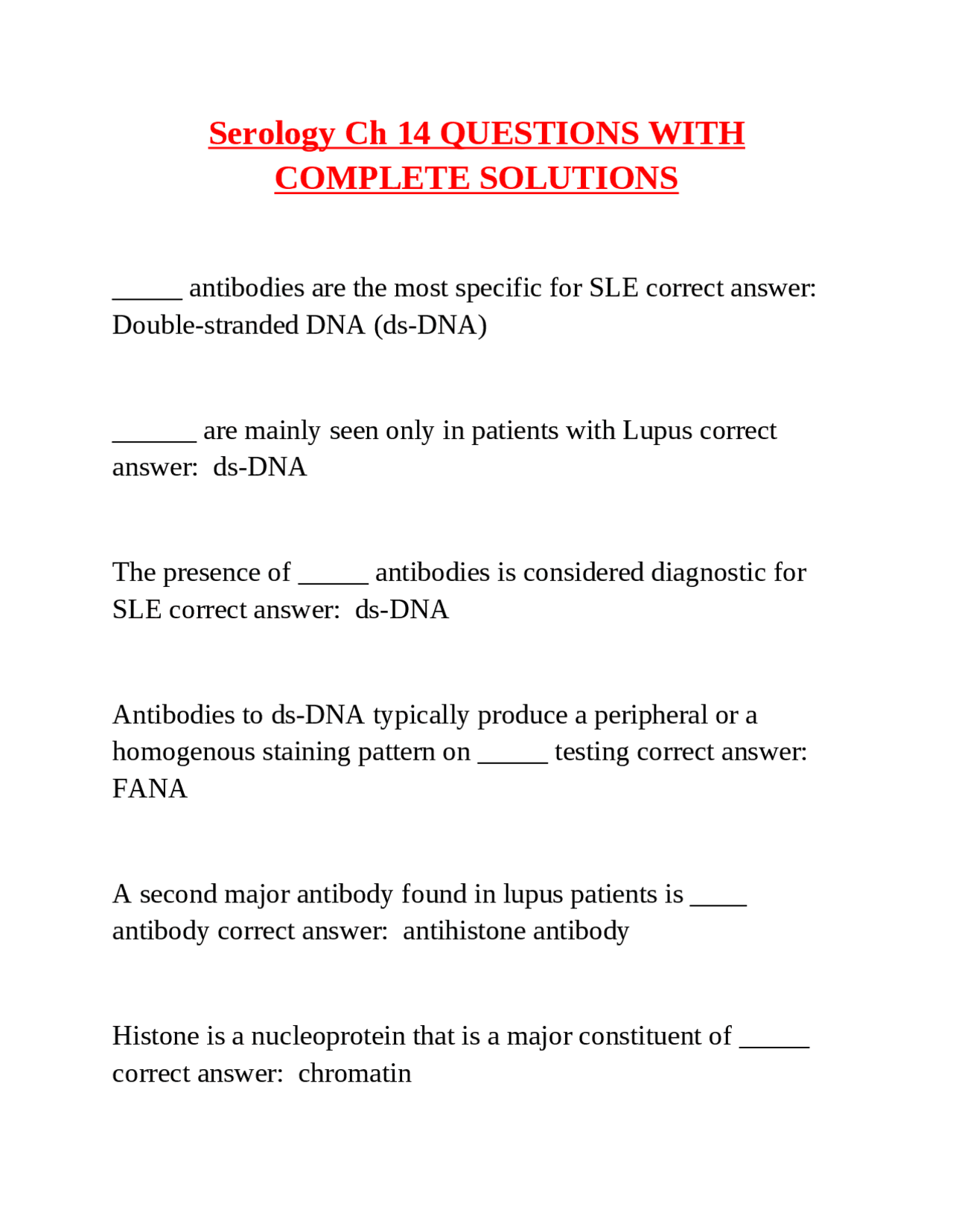 Serology Ch 14 QUESTIONS WITH COMPLETE SOLUTIONS | Exams Nursing | Docsity